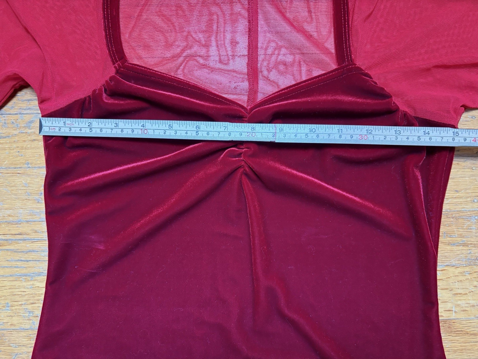 Vintage 90s Y2K Velvet Long Sleeve Top Sz M Sheer Whimsigoth Fairy Red Mesh