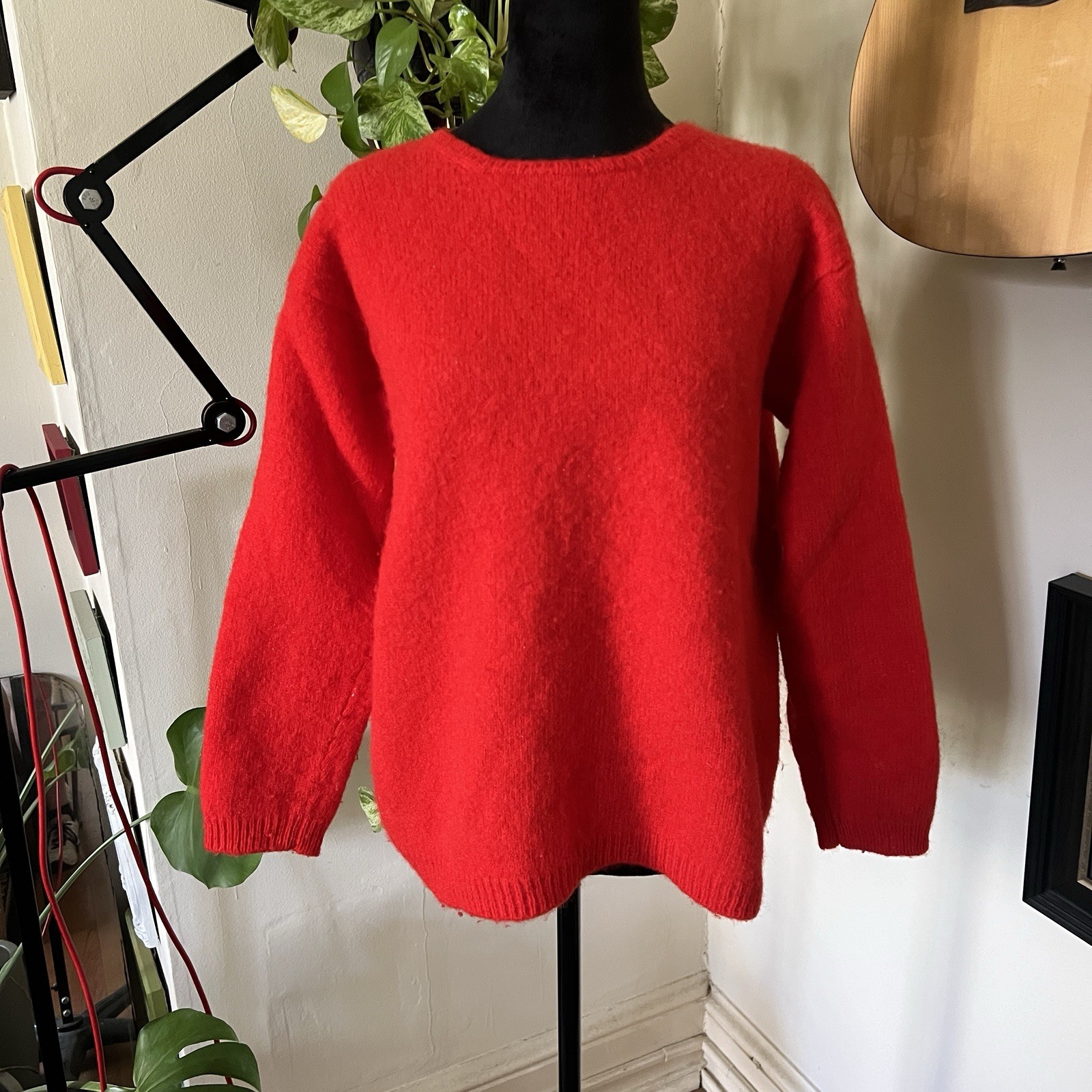Vtg 80s Ann Taylor 100% Shetland Wool Red Crew Neck Sweater Size Medium