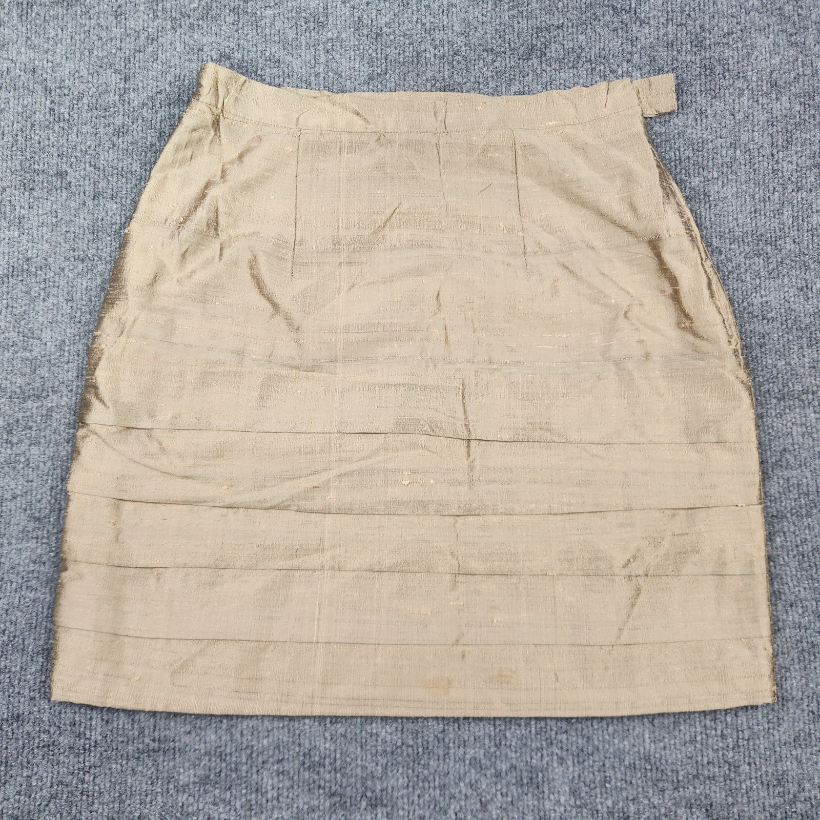 Vintage Bronze Raw Silk Mini Skirt Tiered Panel Textured Gold Lined Side Zip