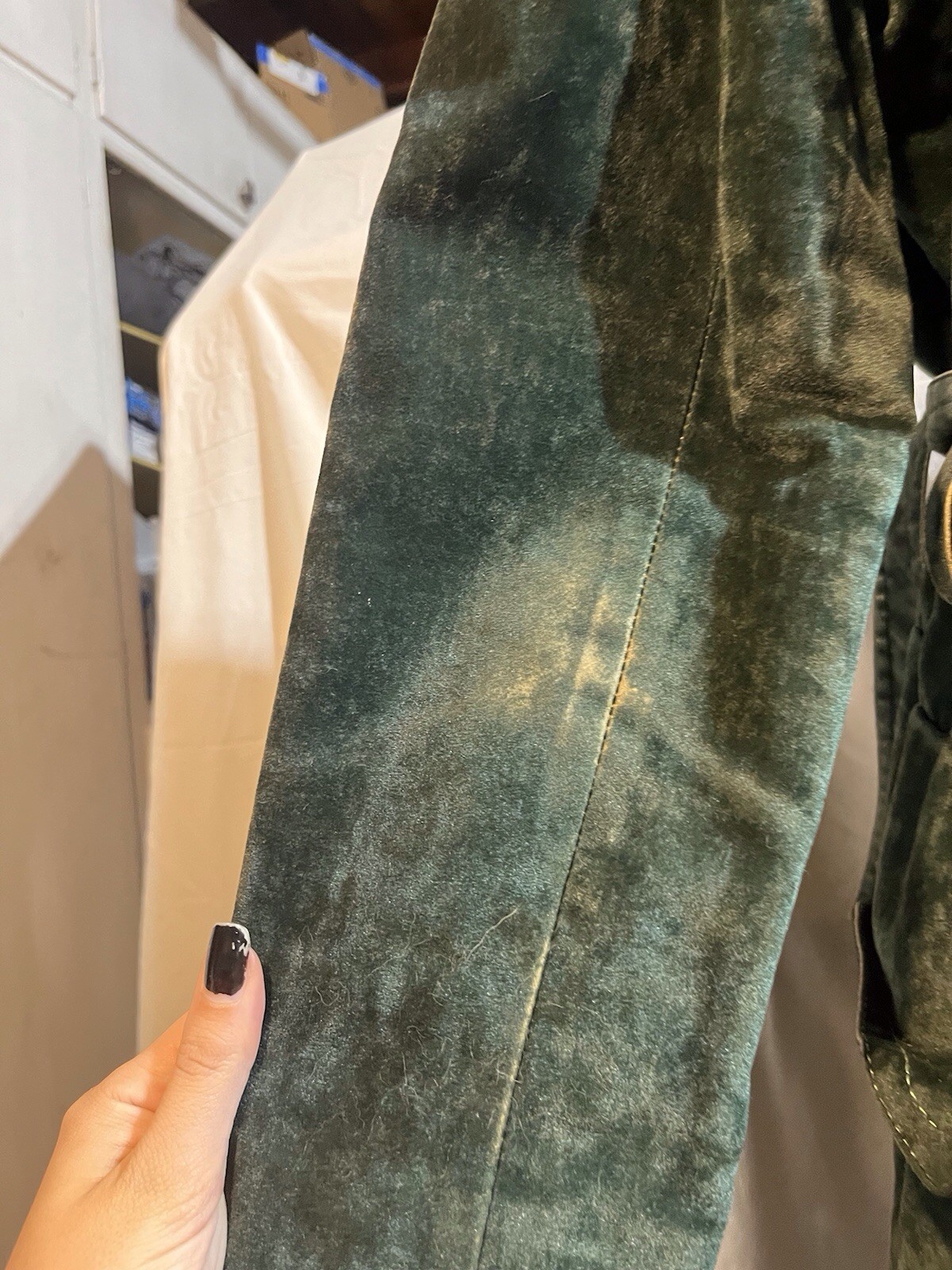 Green Velvet Vintage 1970s 1960s Deep Pockets Trench Style Belted Antique Mod