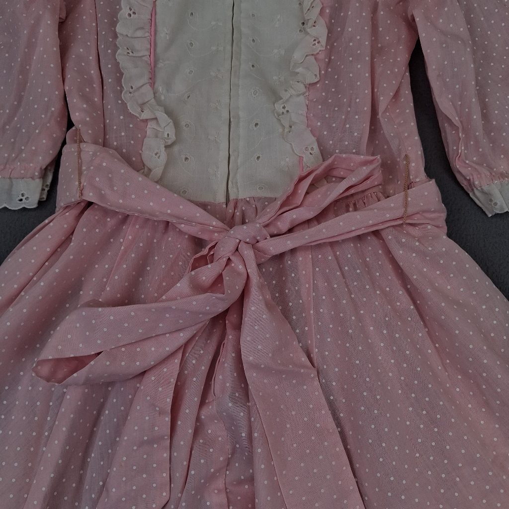 Vintage Jeri Bee Womens Pink Polka Dot Square Dance Prairie Dress Size 8 Eyelet