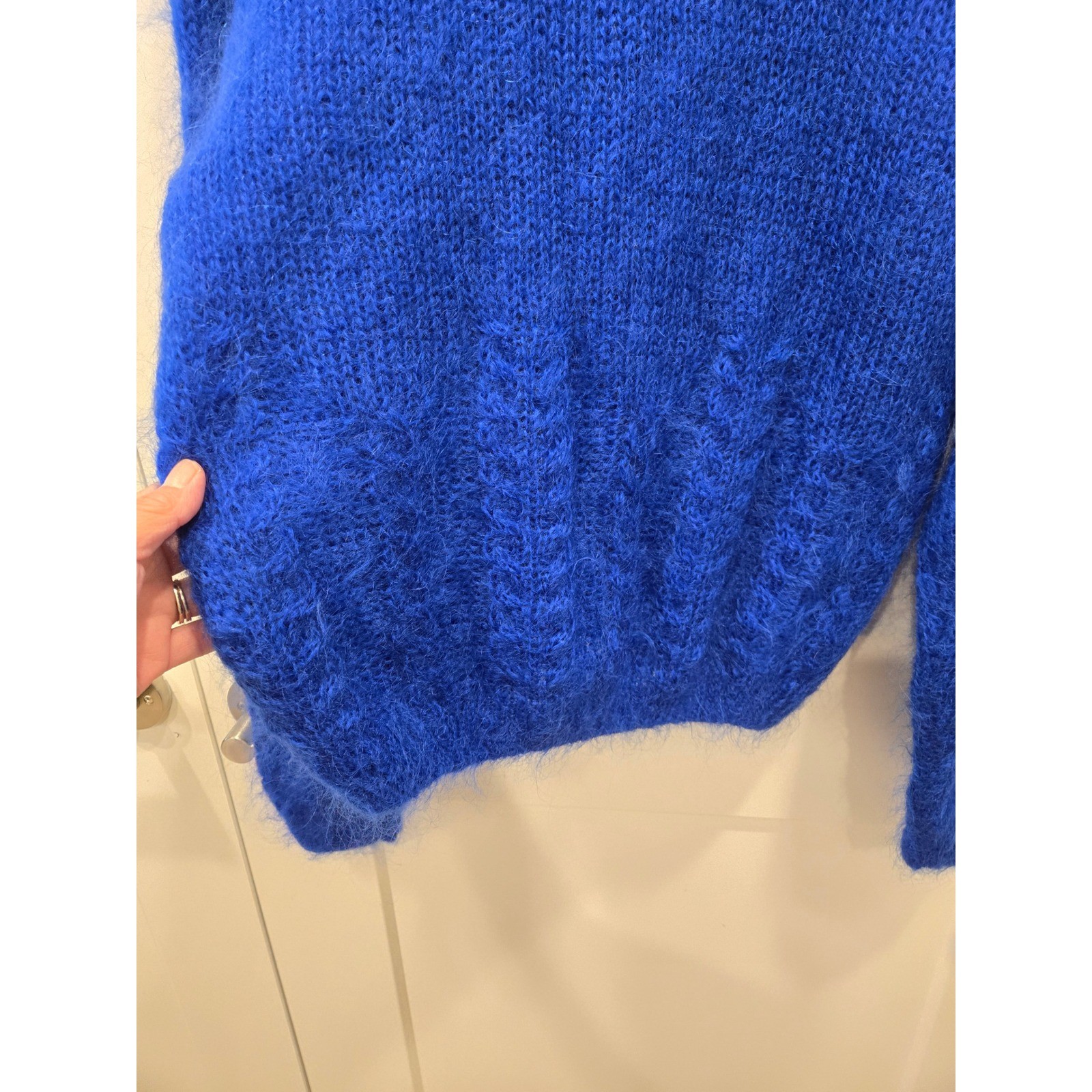 OBR Vintage Royal Blue Mohair Wool Blend V-Neck Fuzzy Cardigan Sweater Large