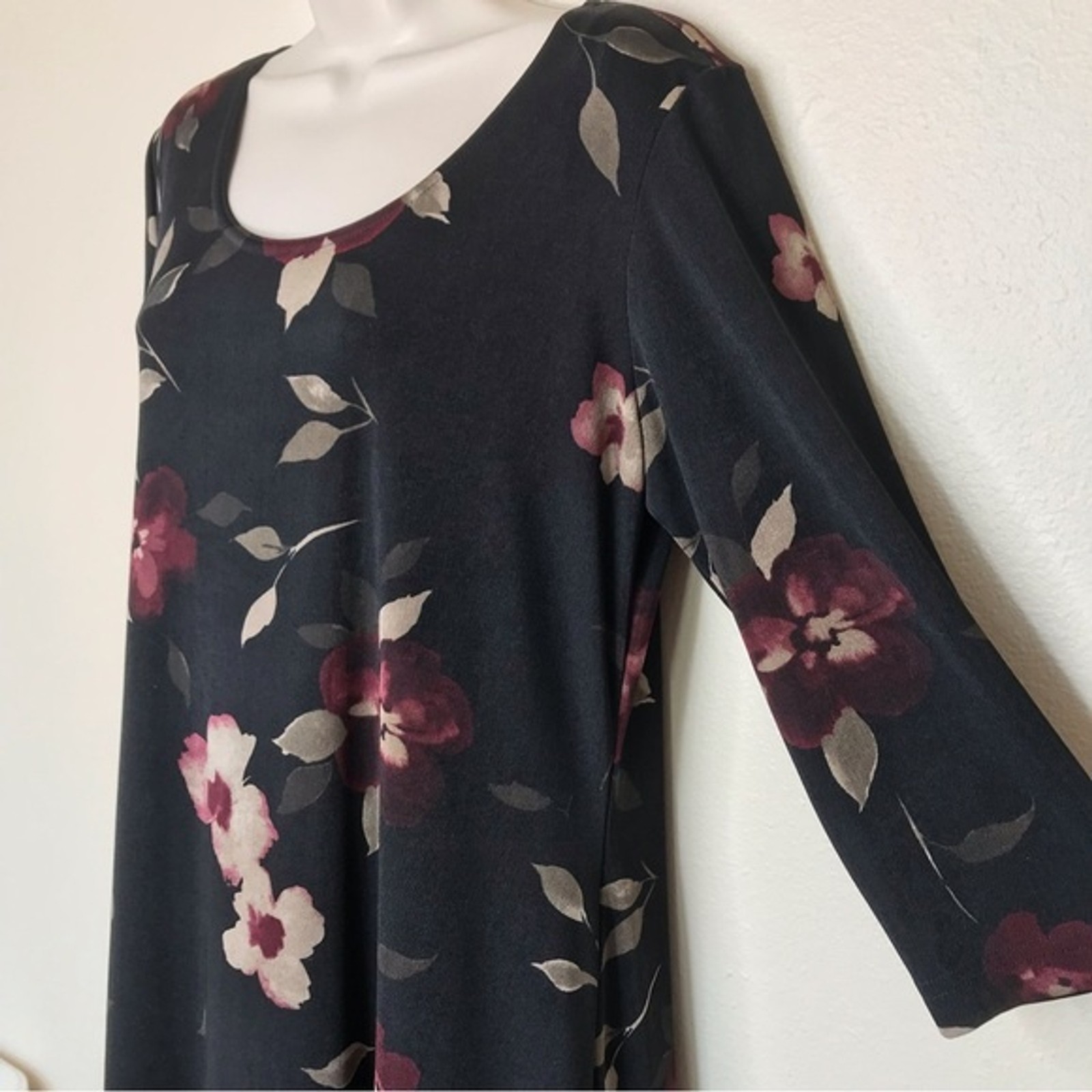Vintage Imagio Floral Slinky Stretchy Sheath Dress Women Size Large Made In USA