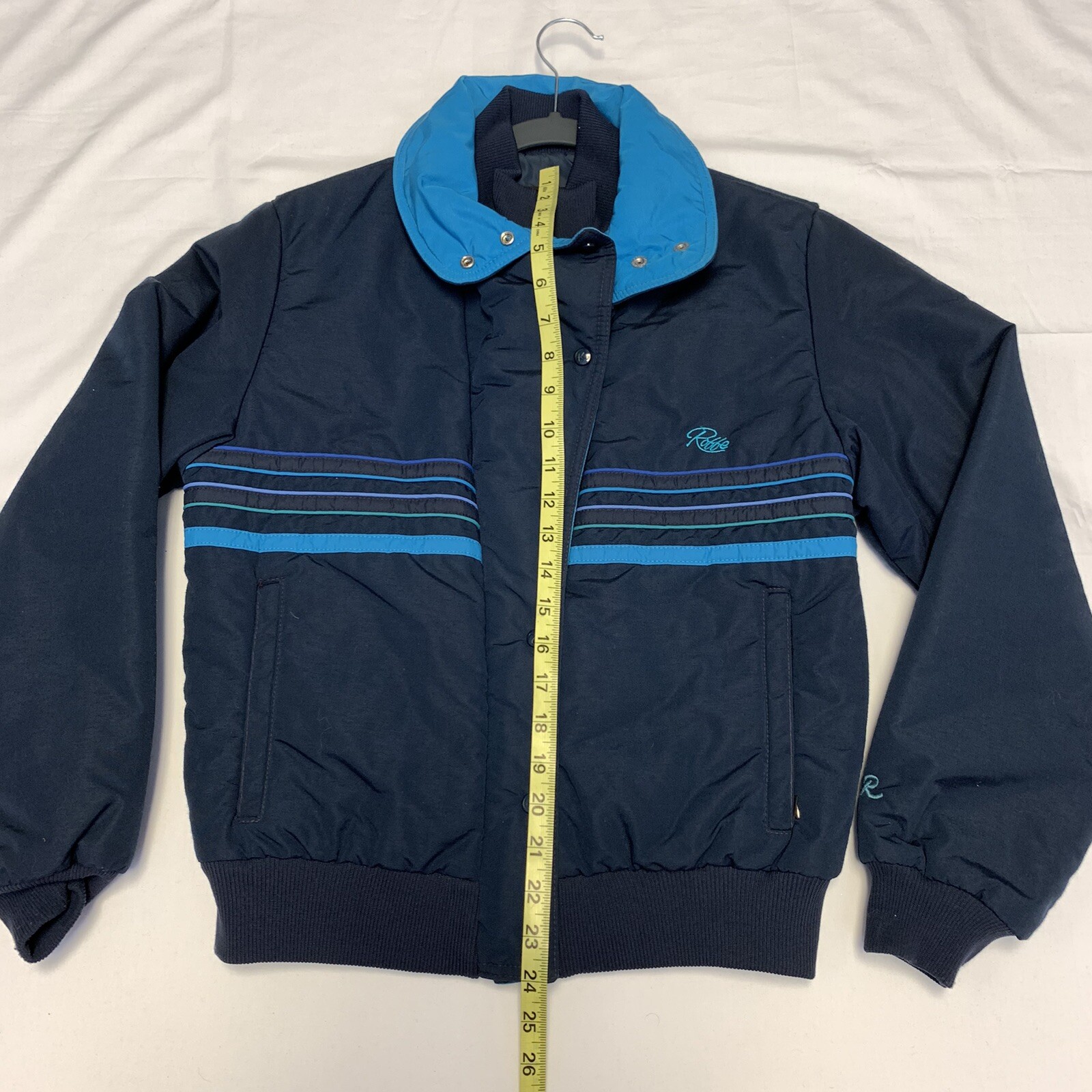 Vtg 80s Robbe Ski Wear Jacket Winter Blue with Stripes Ladies Betsy Size 10 Rare
