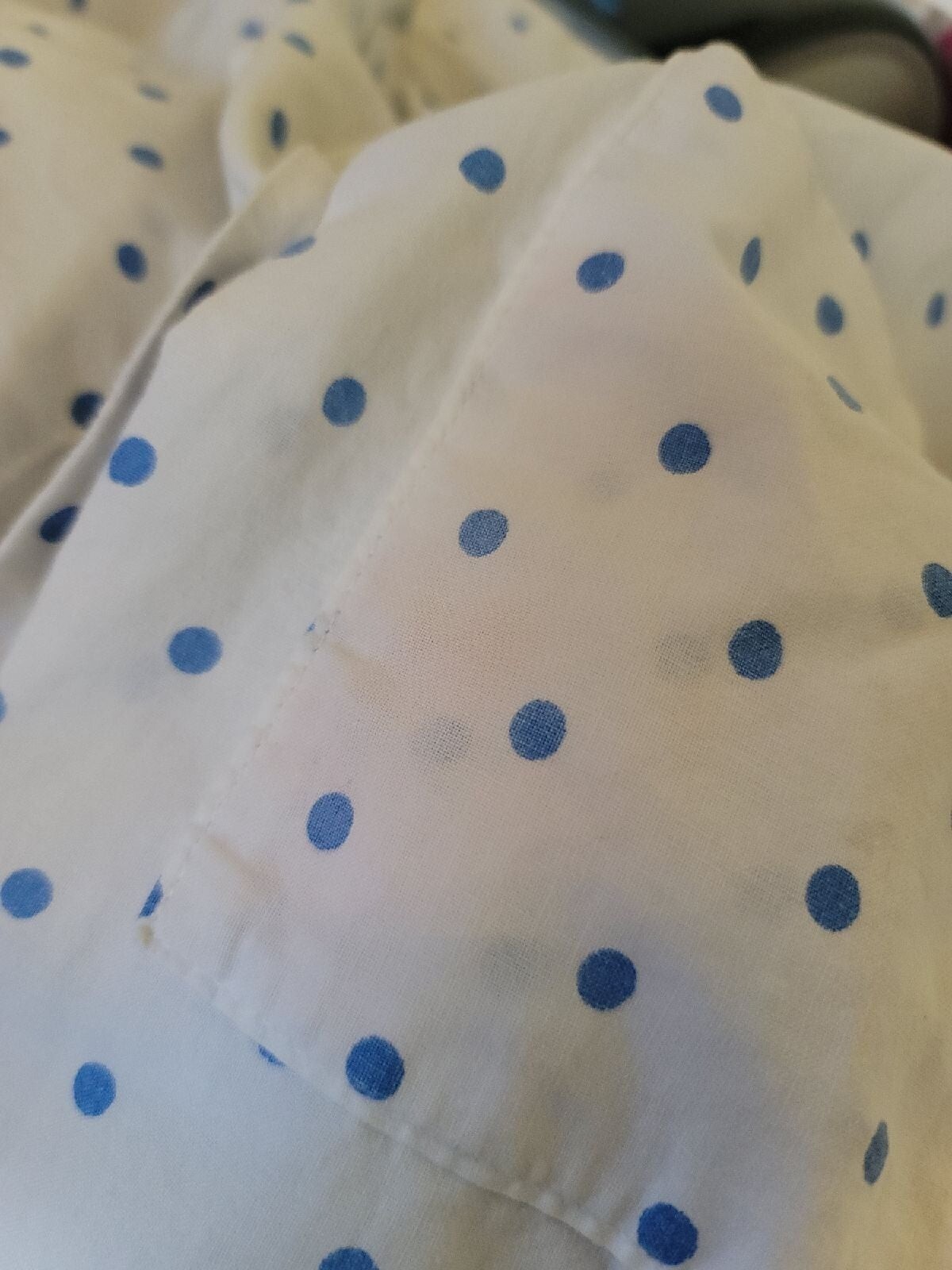 Vintage 80’s button up polka dot short sleeve retro white blue collared boyfrien