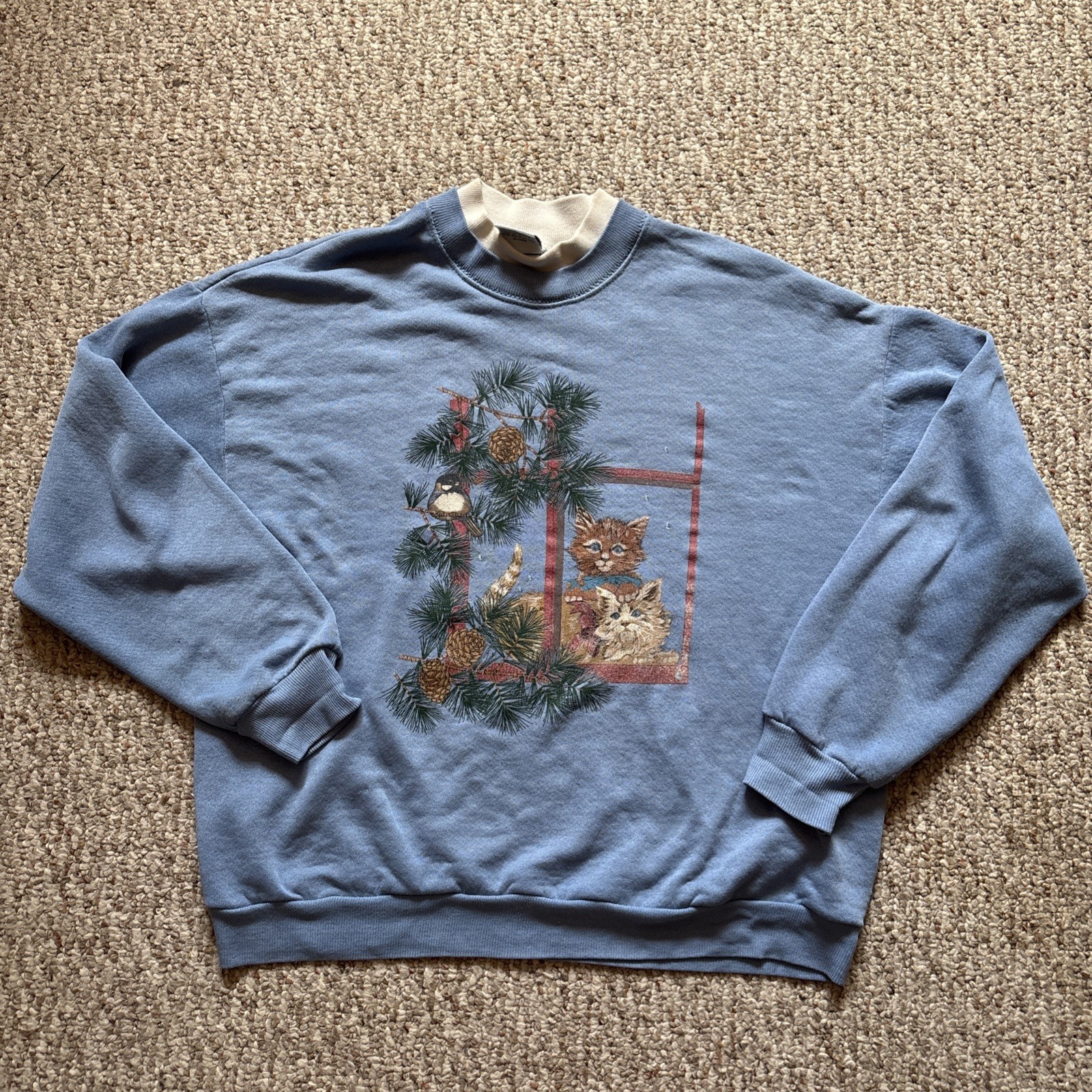 Vintage Grandma Sweater sweatshirt Women’s Large Cats And Birds Cottage Core