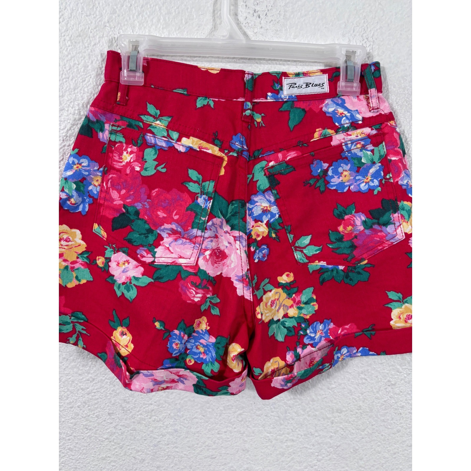 Paris Blues Shorts Women Small Red Vintage Floral High Rise Denim Mini Wide Leg