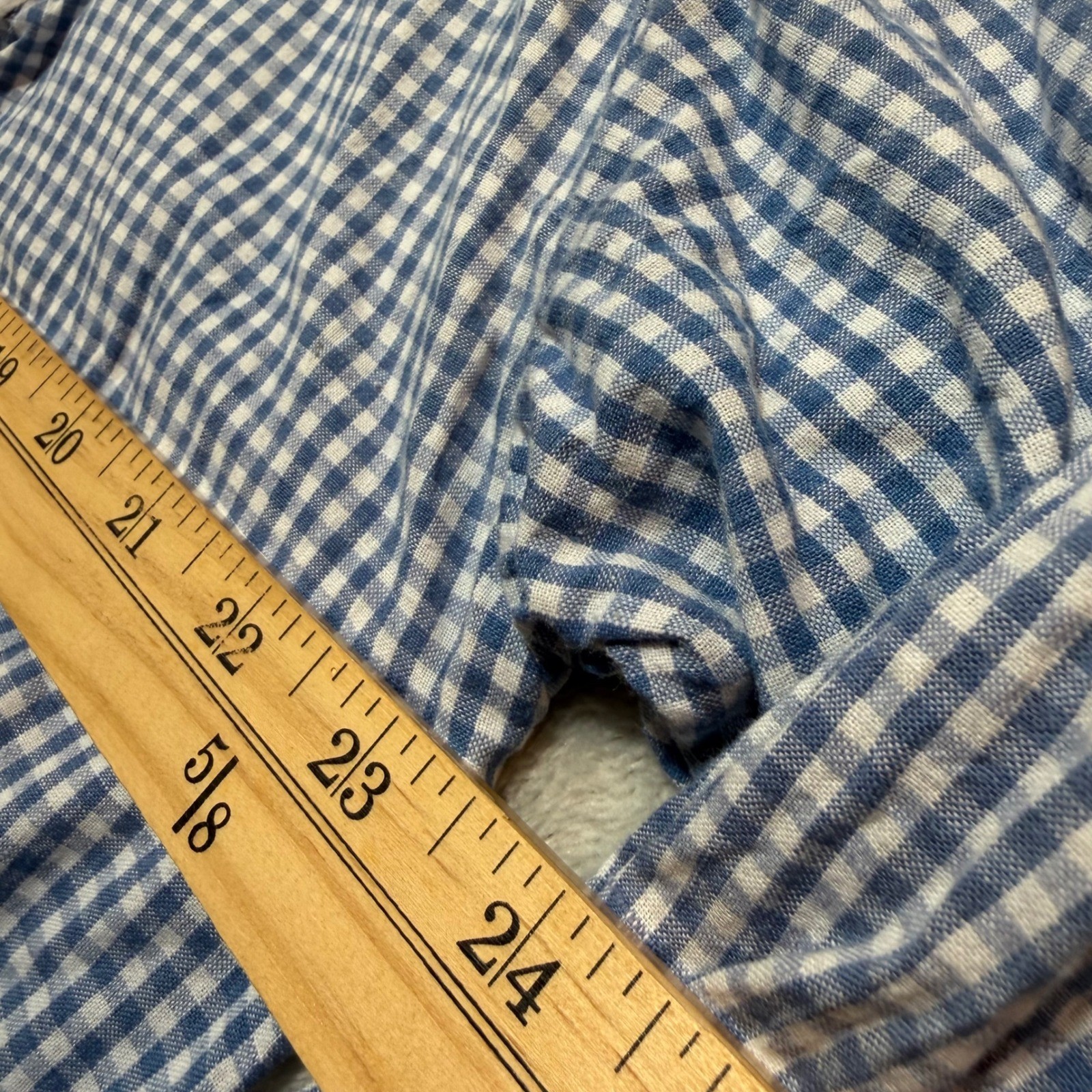 Vintage Western Gingham Embroidered Pearl Button Down Shirt Blue White XL 2XL