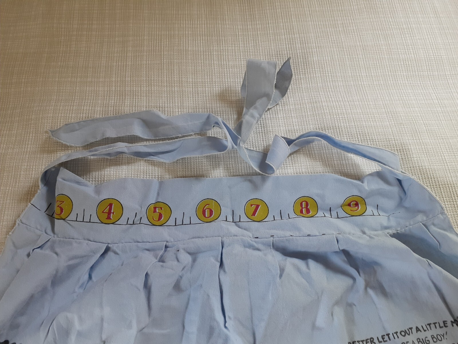 Vintage 1955 M. Setton Blue Expectant mother Comical Apron Baby Shower Gift !!