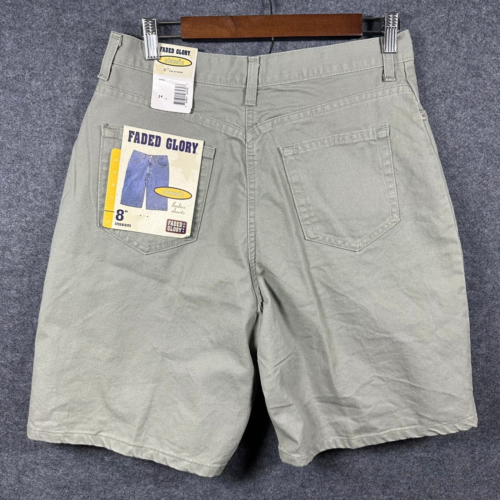 Vintage Faded Glory Sage Green High Waisted Cotton Shorts Womens 14 Made in USA