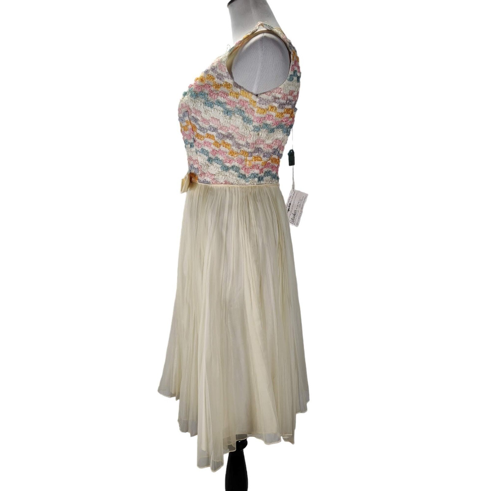 Vintage 60s Pastel Chiffon Party Dress Coquette Balletcore Fit Flare 6