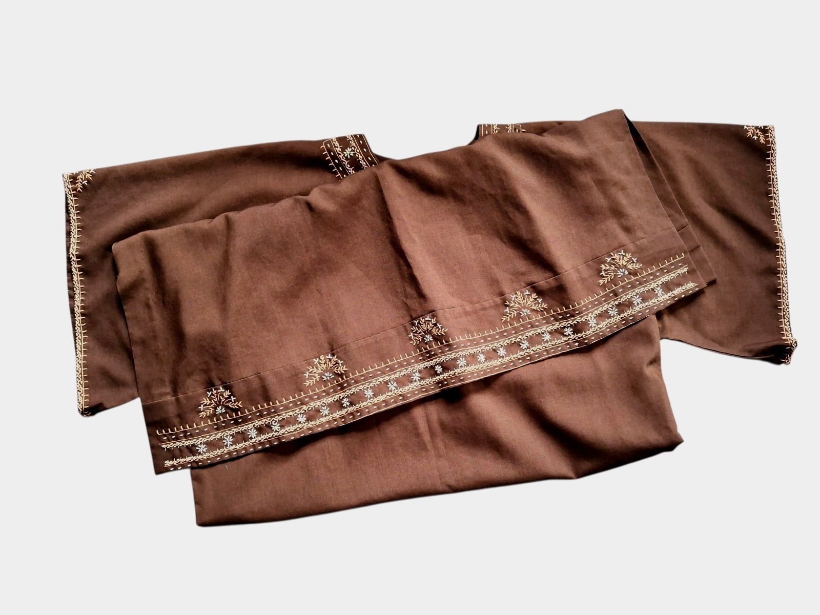 Vintage Brown Embroidered Kaftan Caftan Maxi Dress Boho Modest One Size Handmade