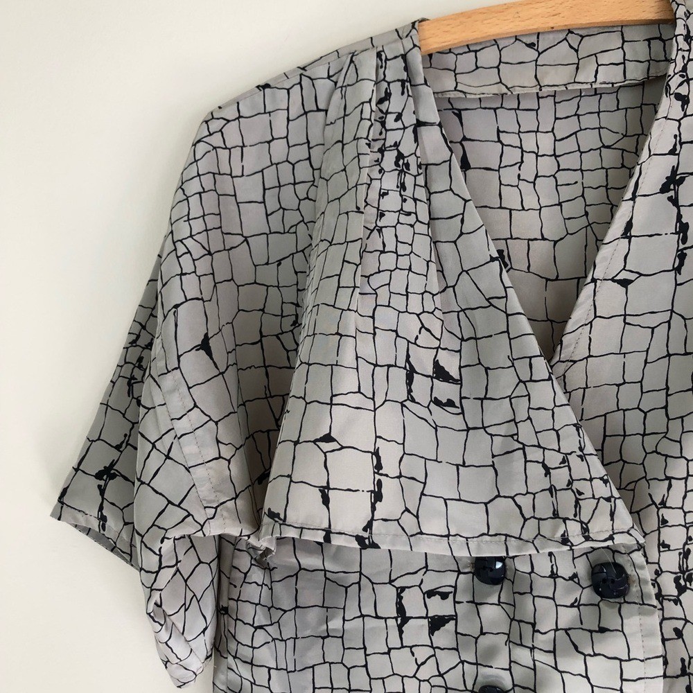 vintage 80s snake skin print blouse abstract animal shirt asymmetrical disco