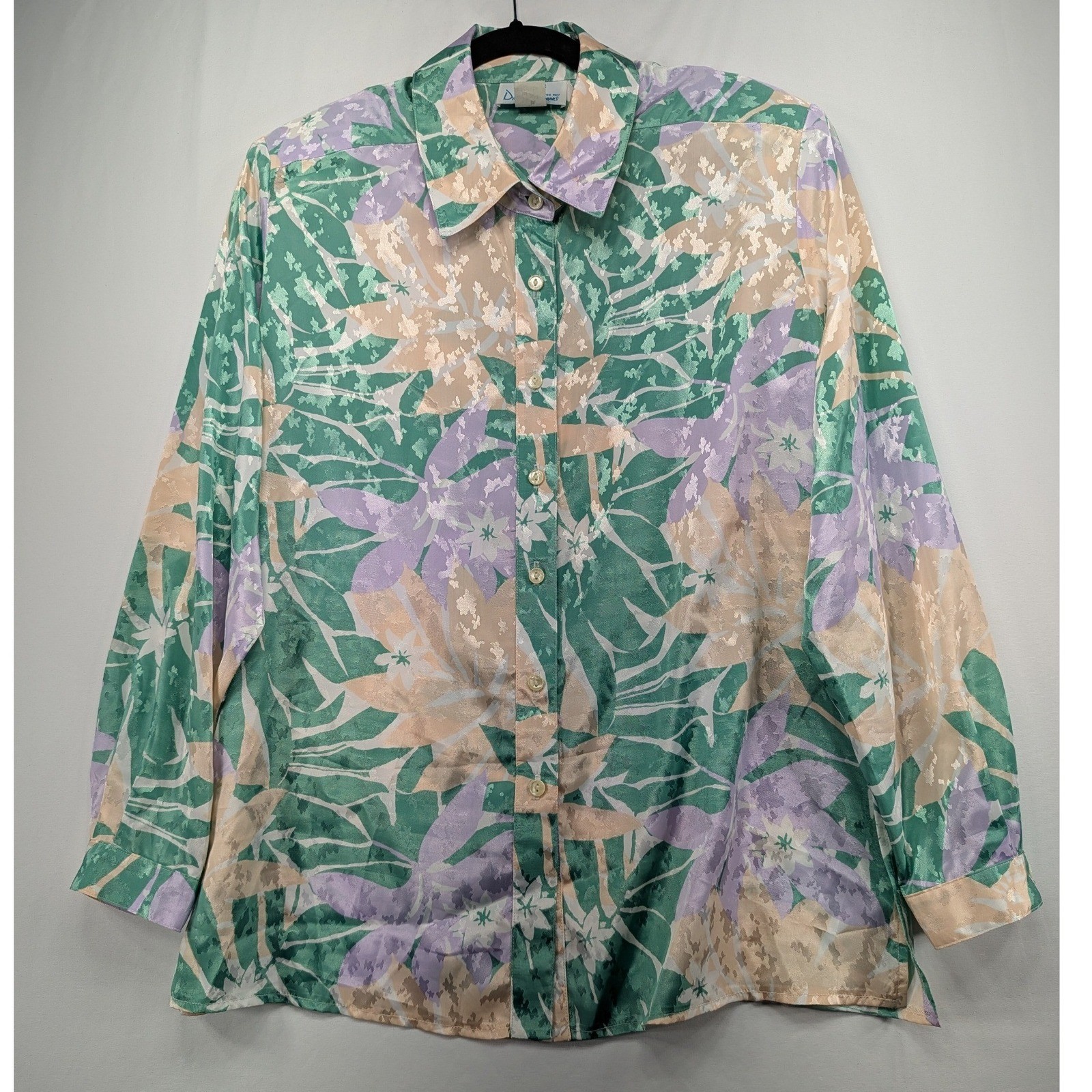 Vintage Da-Rue Draper’s & Damon’s Floral Jacquard Blouse Green Purple Size 16
