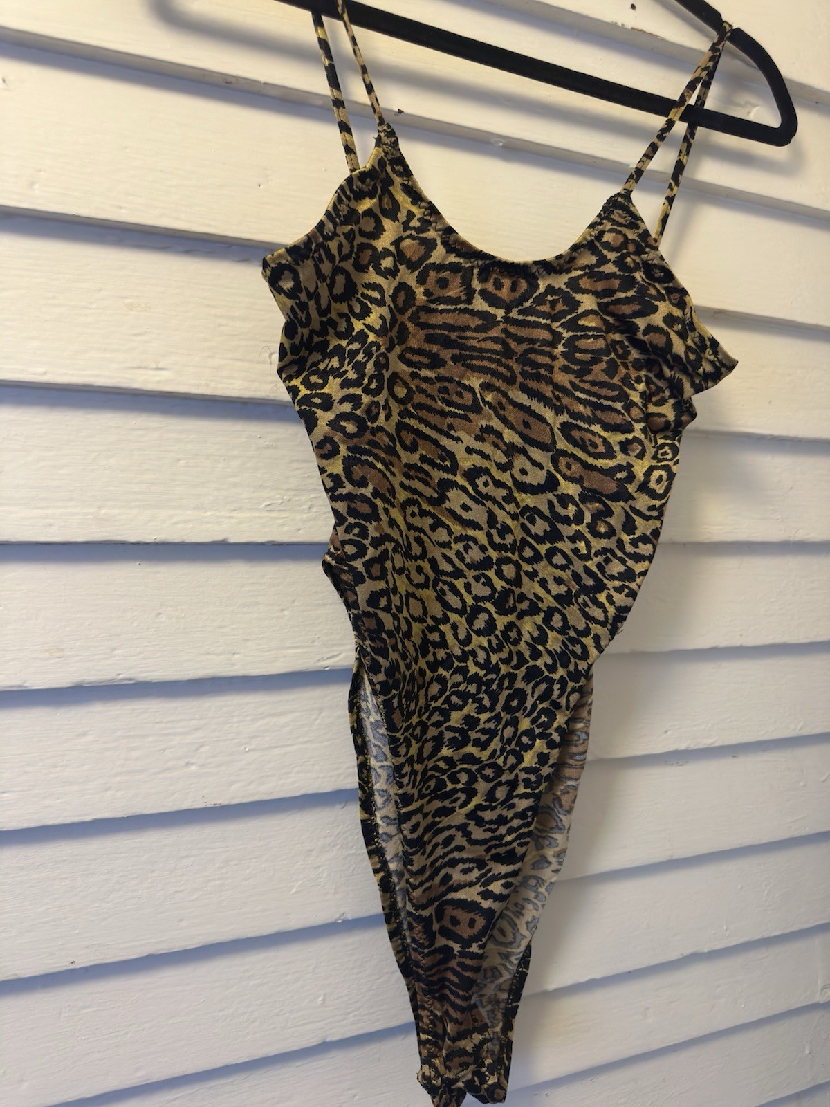 vintage 1980’s 90s Fredrick’s of Hollywood Hi Cut Leopard Swim Thong