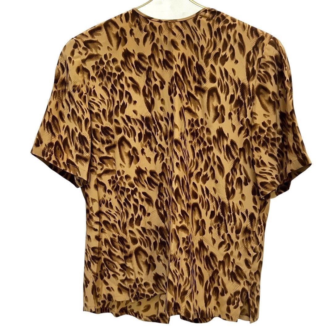 Vintage 90 Dana Buchman Silk Leopard Print Blouse Brown Office Siren Mob Wife 8