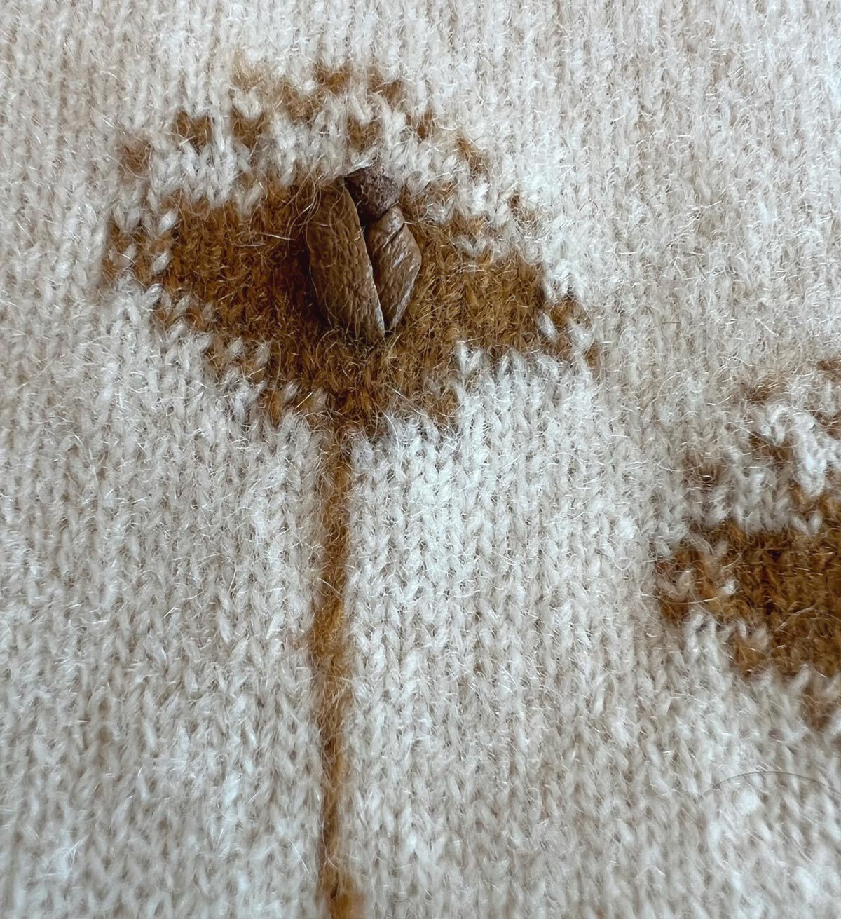 50s Cashmere Cardigan Women’s Sweater 60s Vintage Intarsia Leather Plants