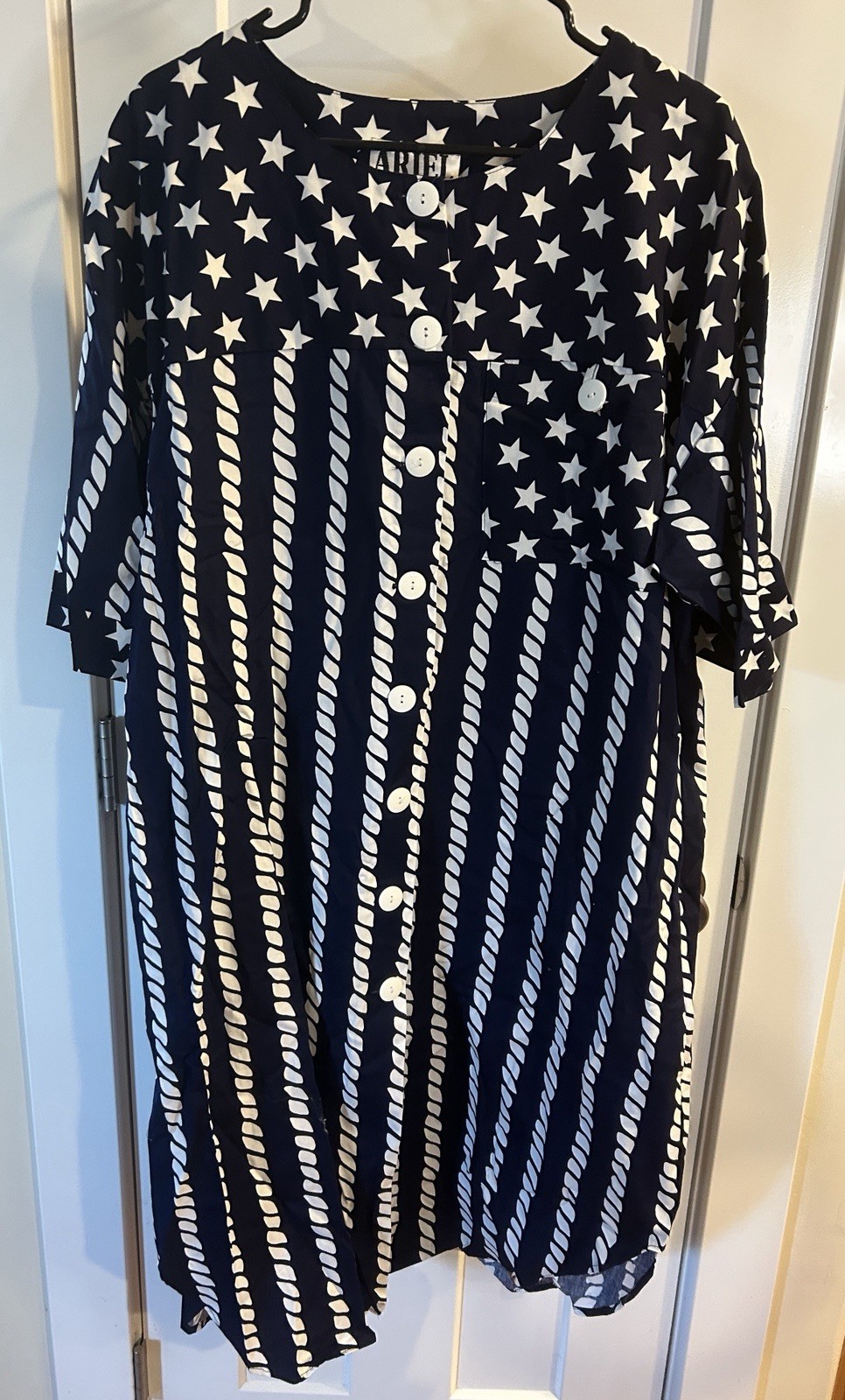 Ariel Peter Keyloun lounge Kaftan Blue & White Muumuu Nautical Patriotic Sz 1X
