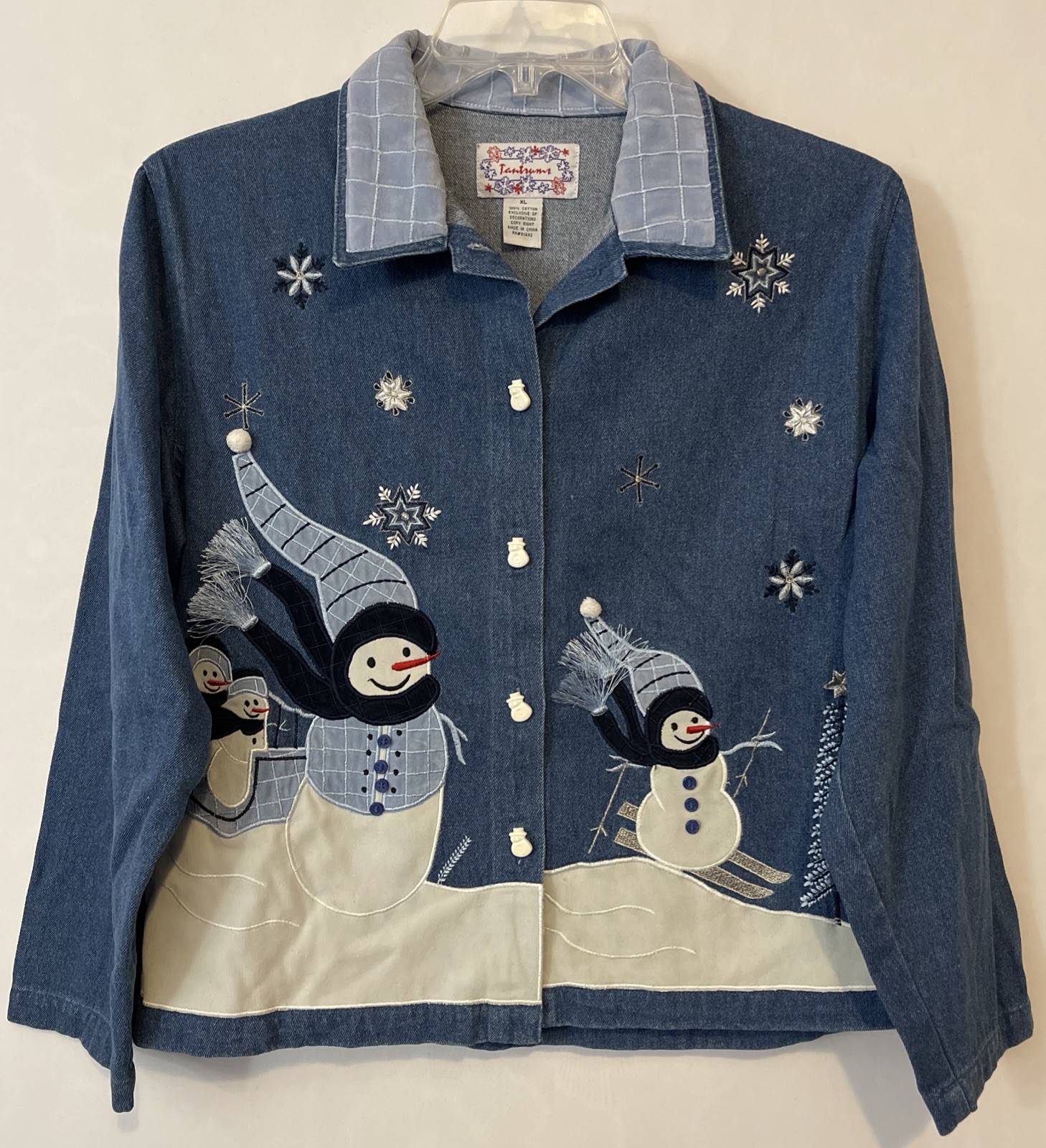 Vintage Tantrums Womens XL Snowman Button-Up Cotton Denim Collared Jacket! A5563