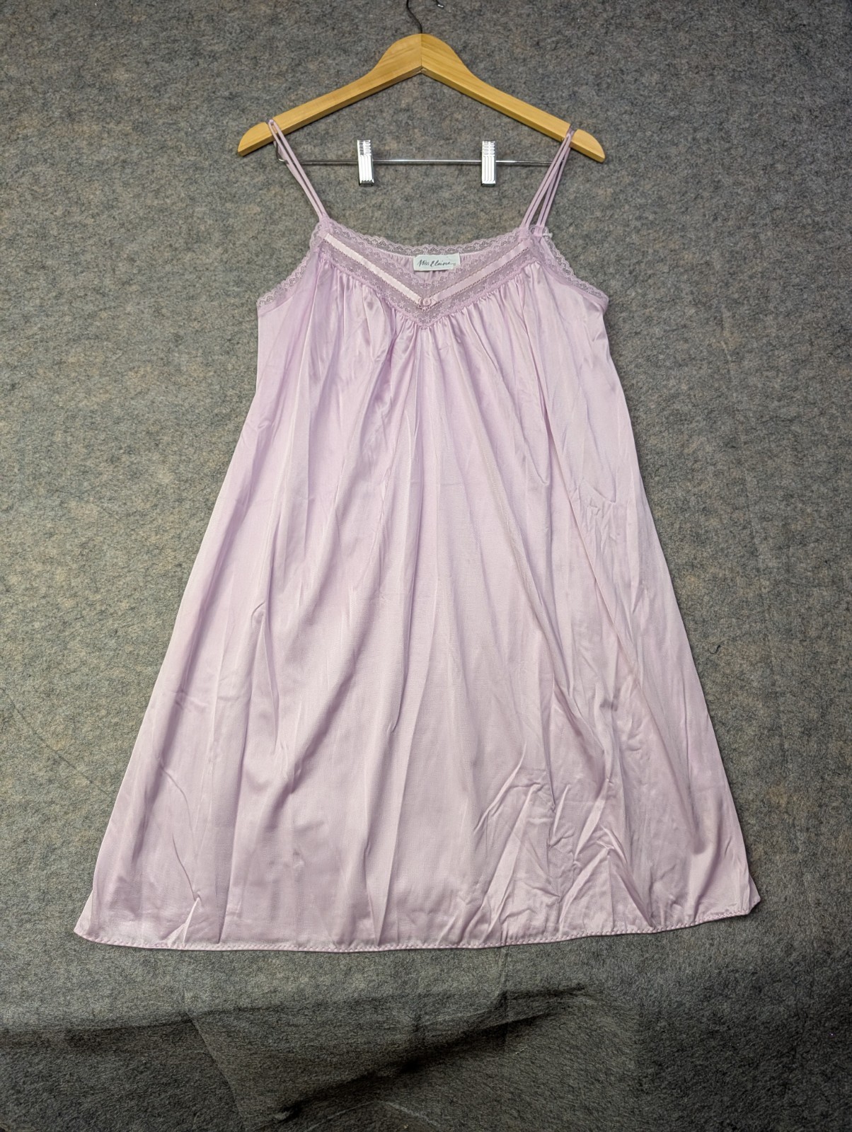 Vintage Miss Elaine Purple Lavender Tank Nightgown Satin Mini Dress Lace Small