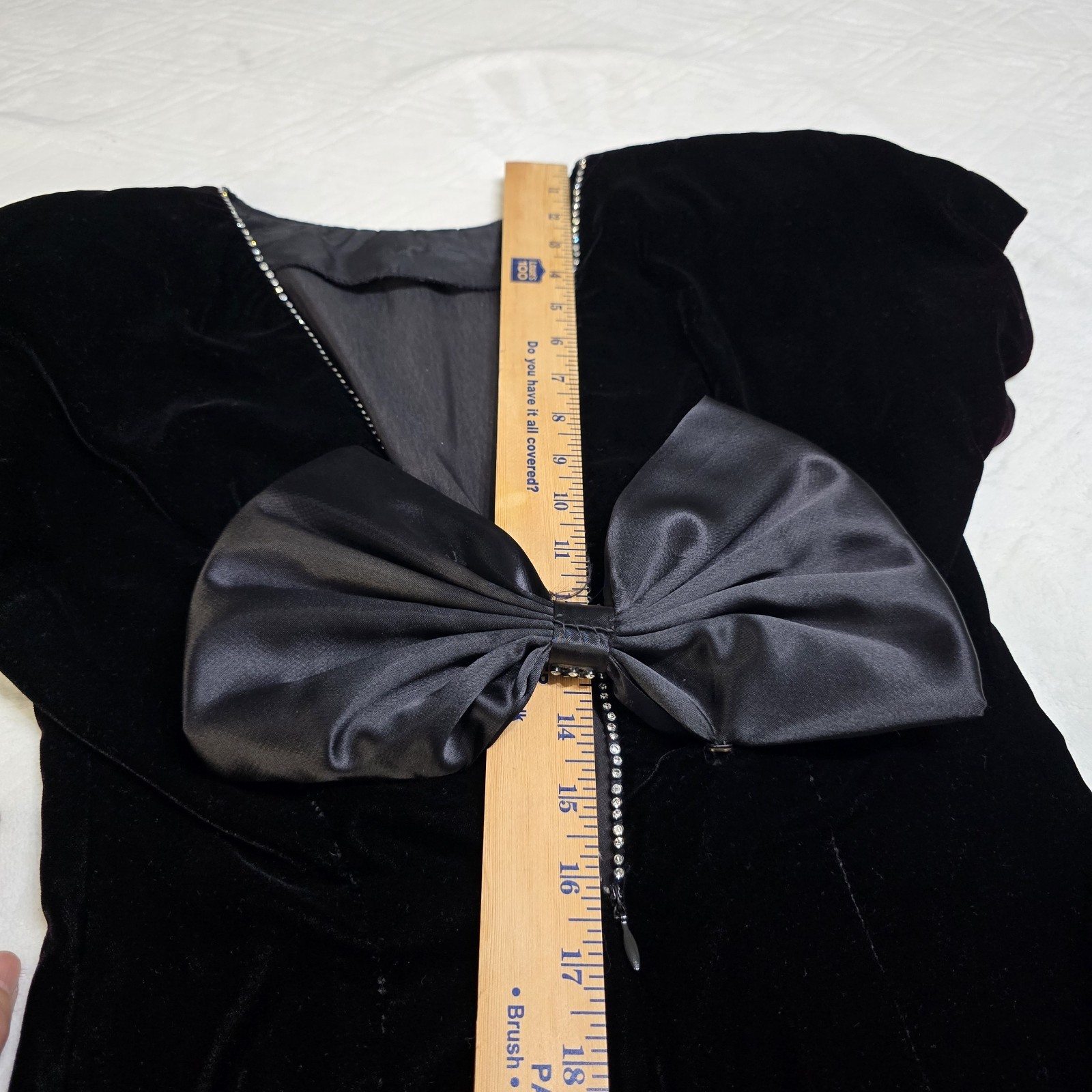 Datiani Black Burgundy Velvet Dress 6 Open Back Satin Bow Rhinestone Goth Glam