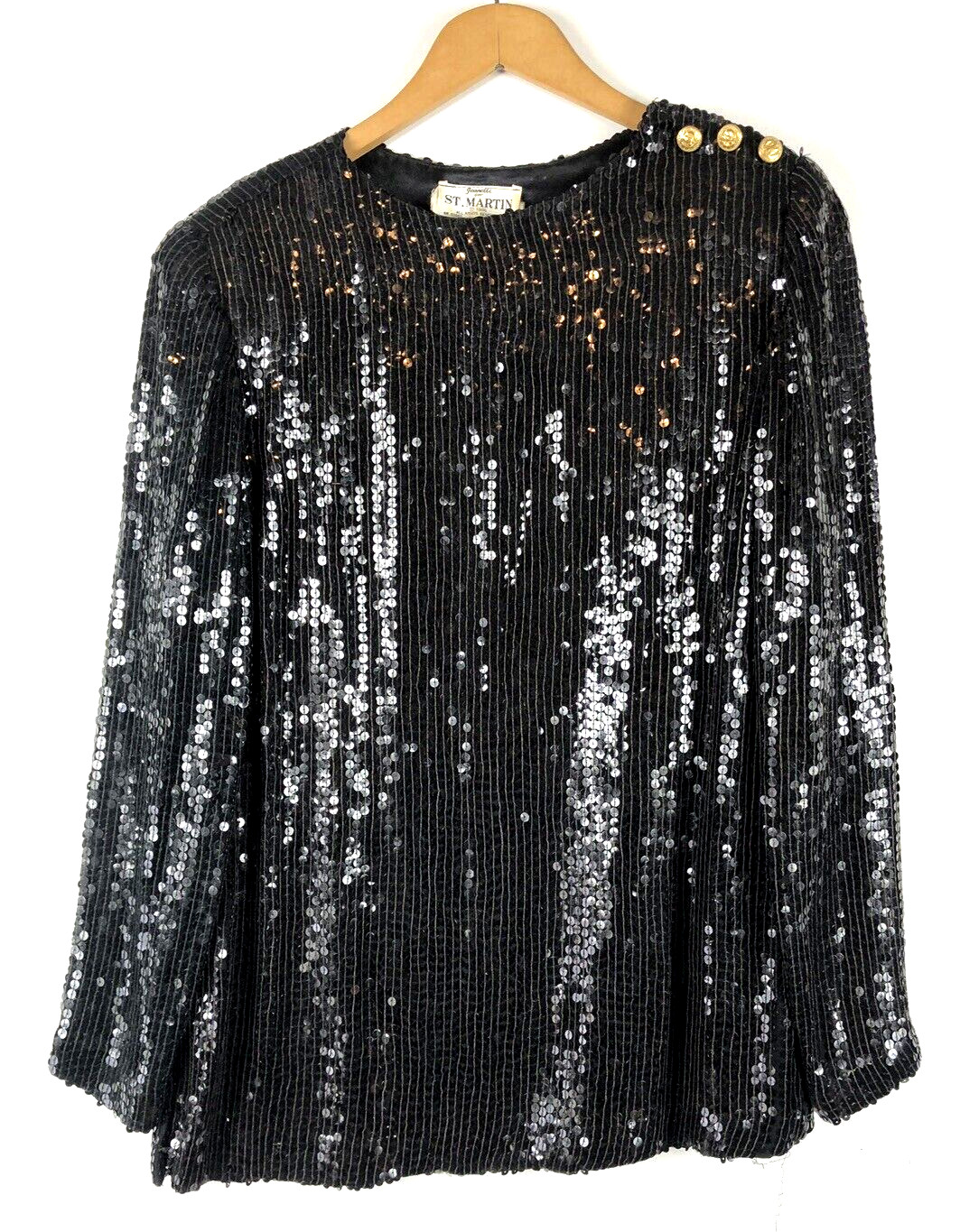 Jeanette For St Martin Black Sequin Top Blouse Shirt Eveningwear Vintage Small