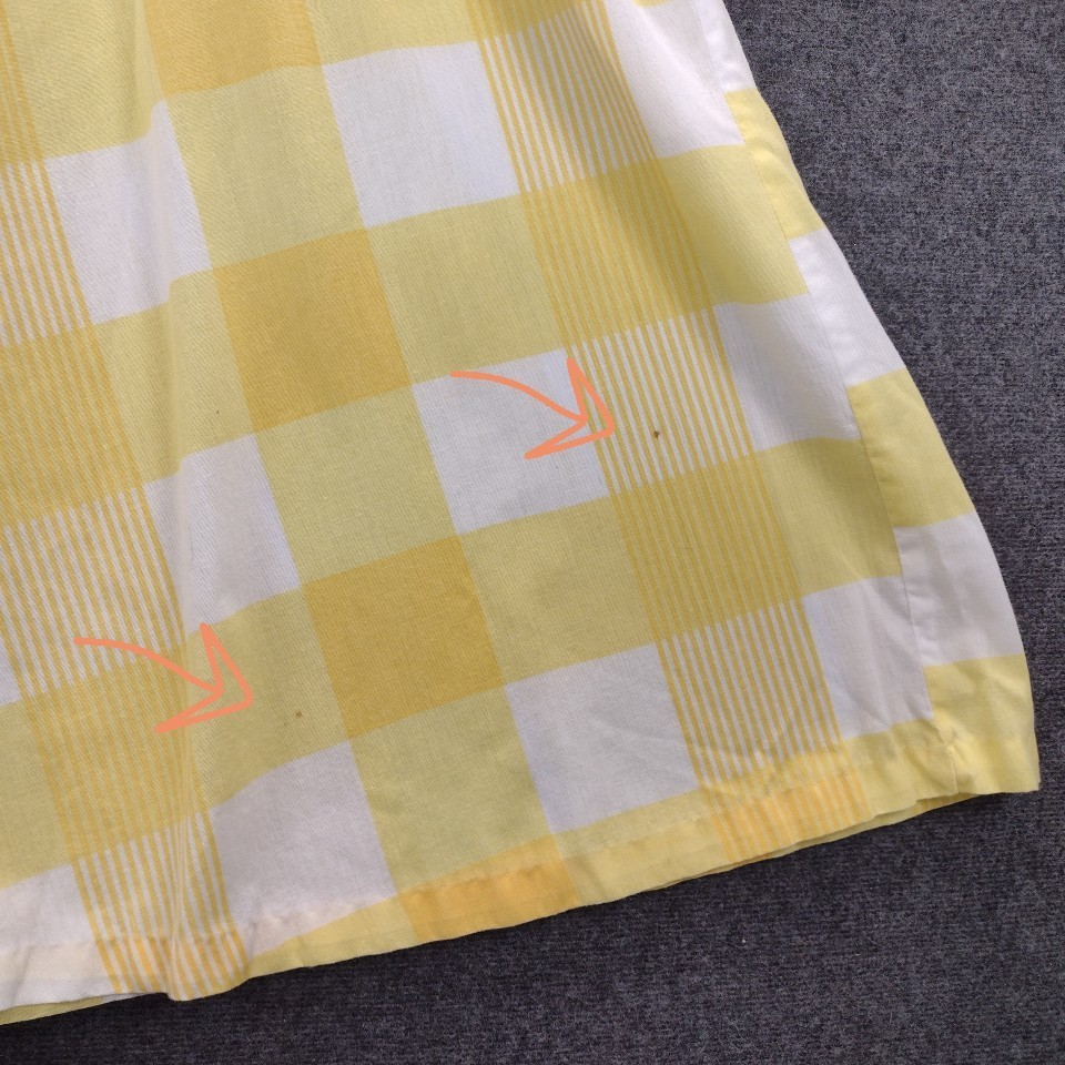 VTG Blair Shirt Dress S/M Yellow White Plaid A Line Button Front 3/4 Sleeve