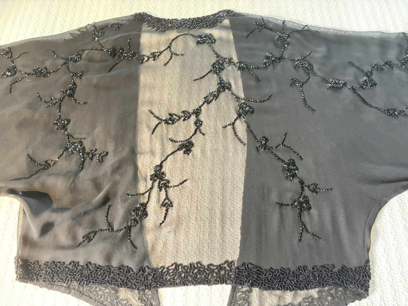 Vintage 80s Beaded Sheer Silk Kimono Top Edwardian Victorian Gothic Boho Flapper