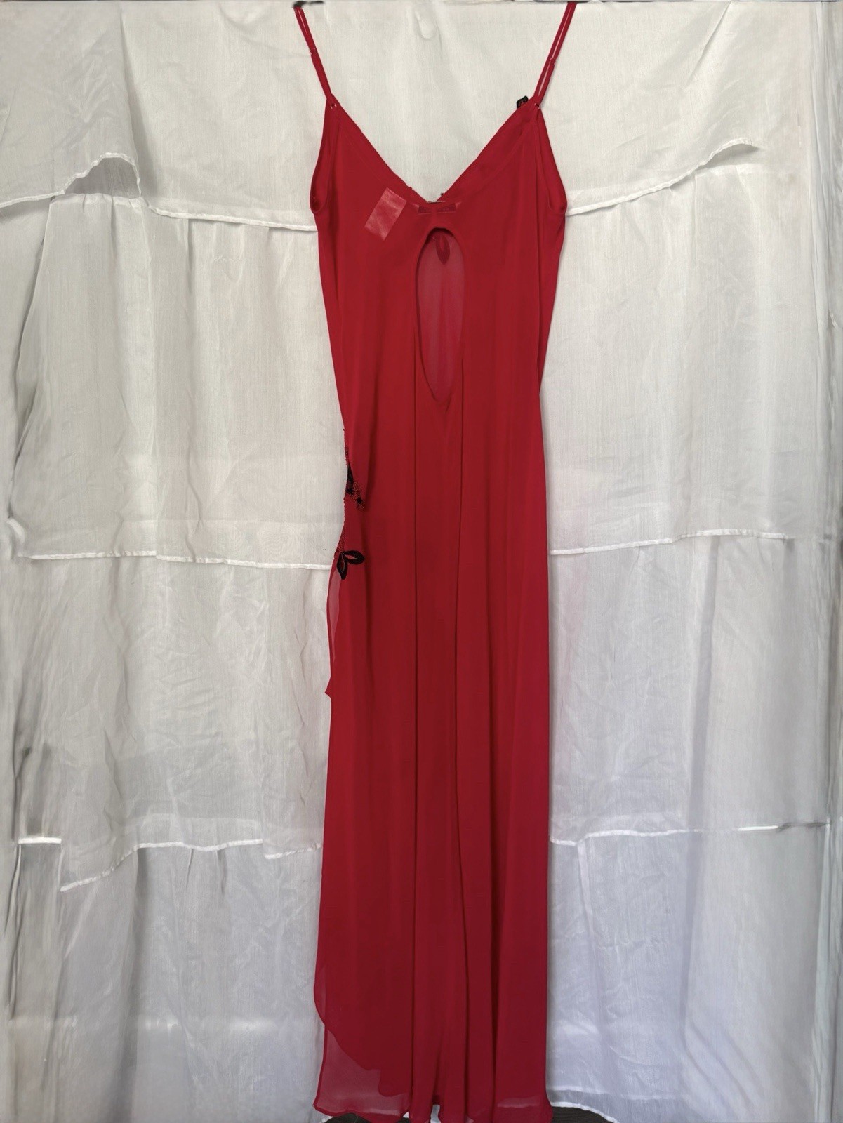 Vintage Delicates Sheer Floral Nightgown with Cutout Back, Women’s Size medium