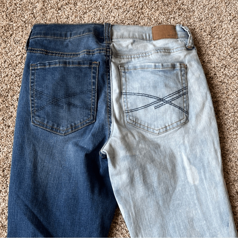 Aero Two Tone Split High Rise Distressed Skinny Jeans 2 Short