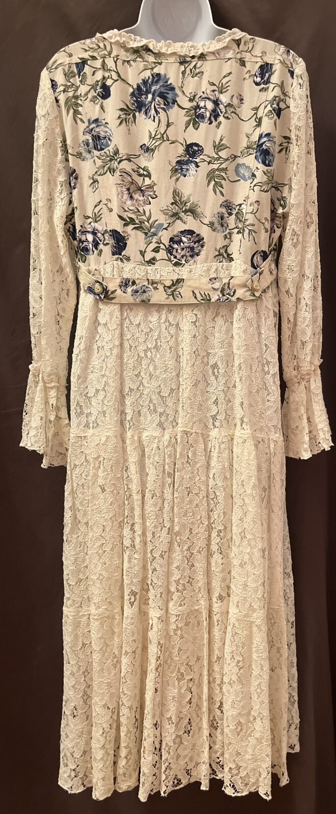 VTG Yen Club Cottage Hippie Peasant Floral Cotton Lace Babydoll Maxi Dress M/L
