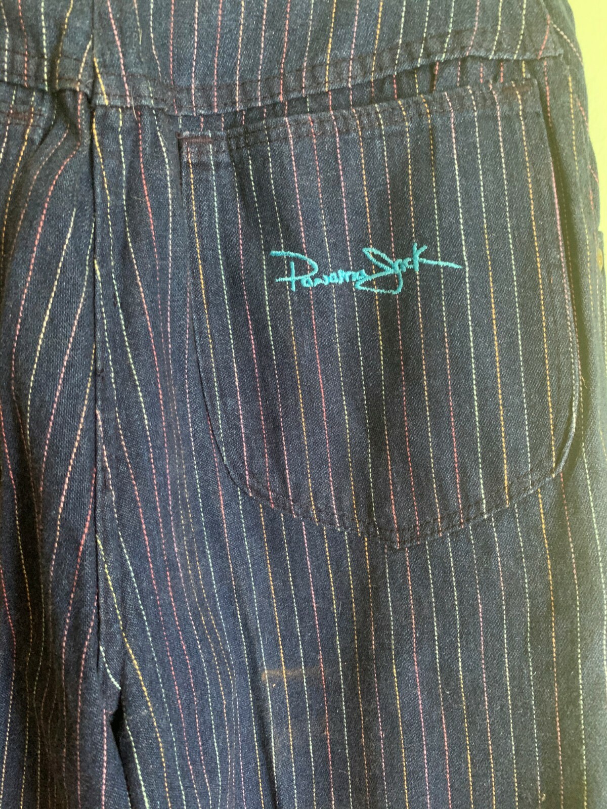 NOS Panama Jack vtg rainbow pinstripe pleated jeans junior 9 80s USA & sticker