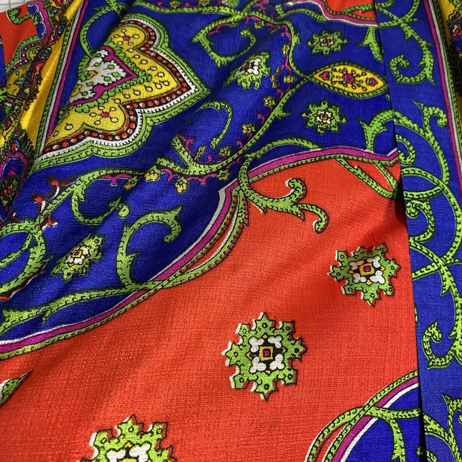 Vintage 60s Pyschedelic Kaftan Dress Small Wrap Hippie Boho Paisley Mod 70s