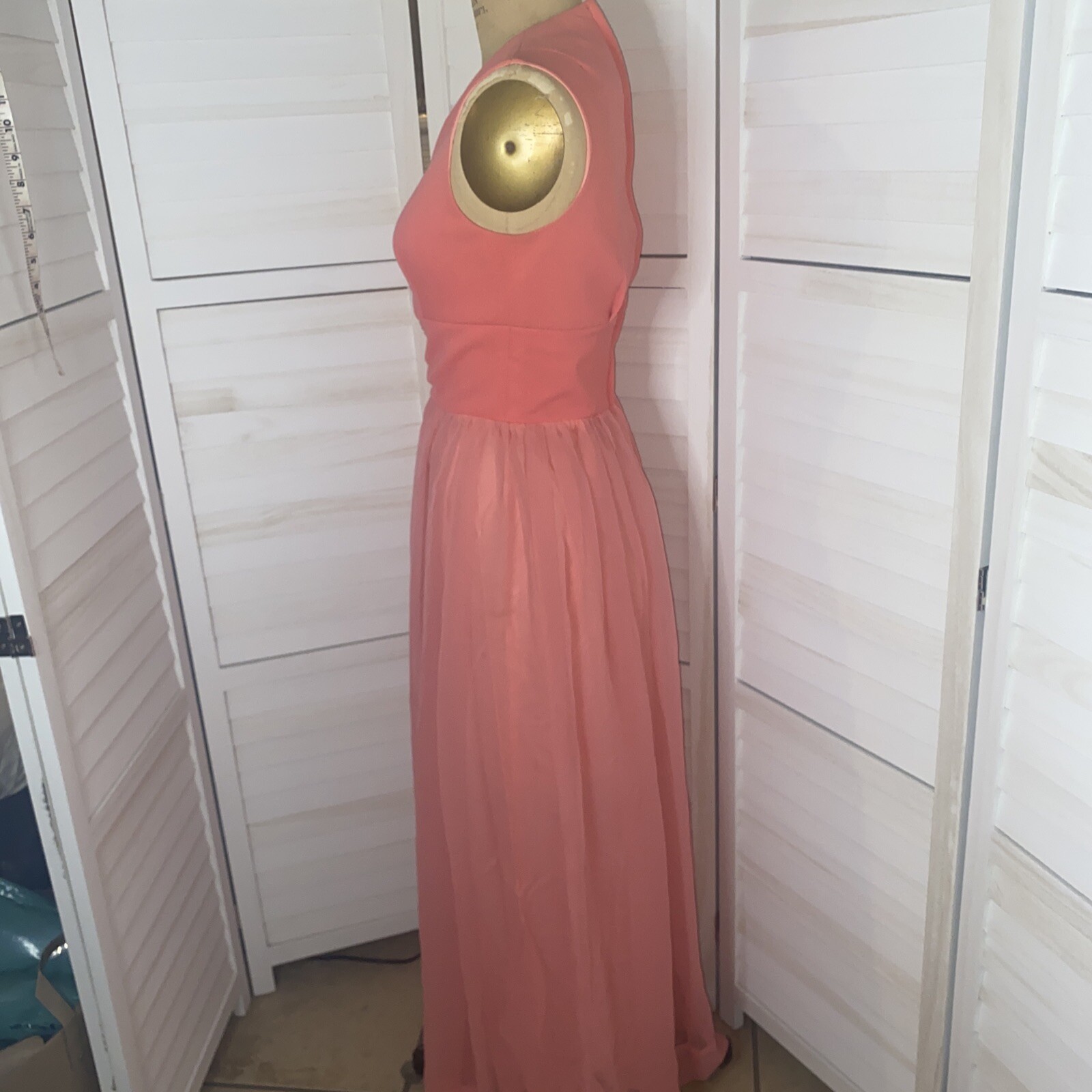 Vintage 60s Salmon Maxi Hostess Elegant Miss Formal Evening Dress Gown Small/Med