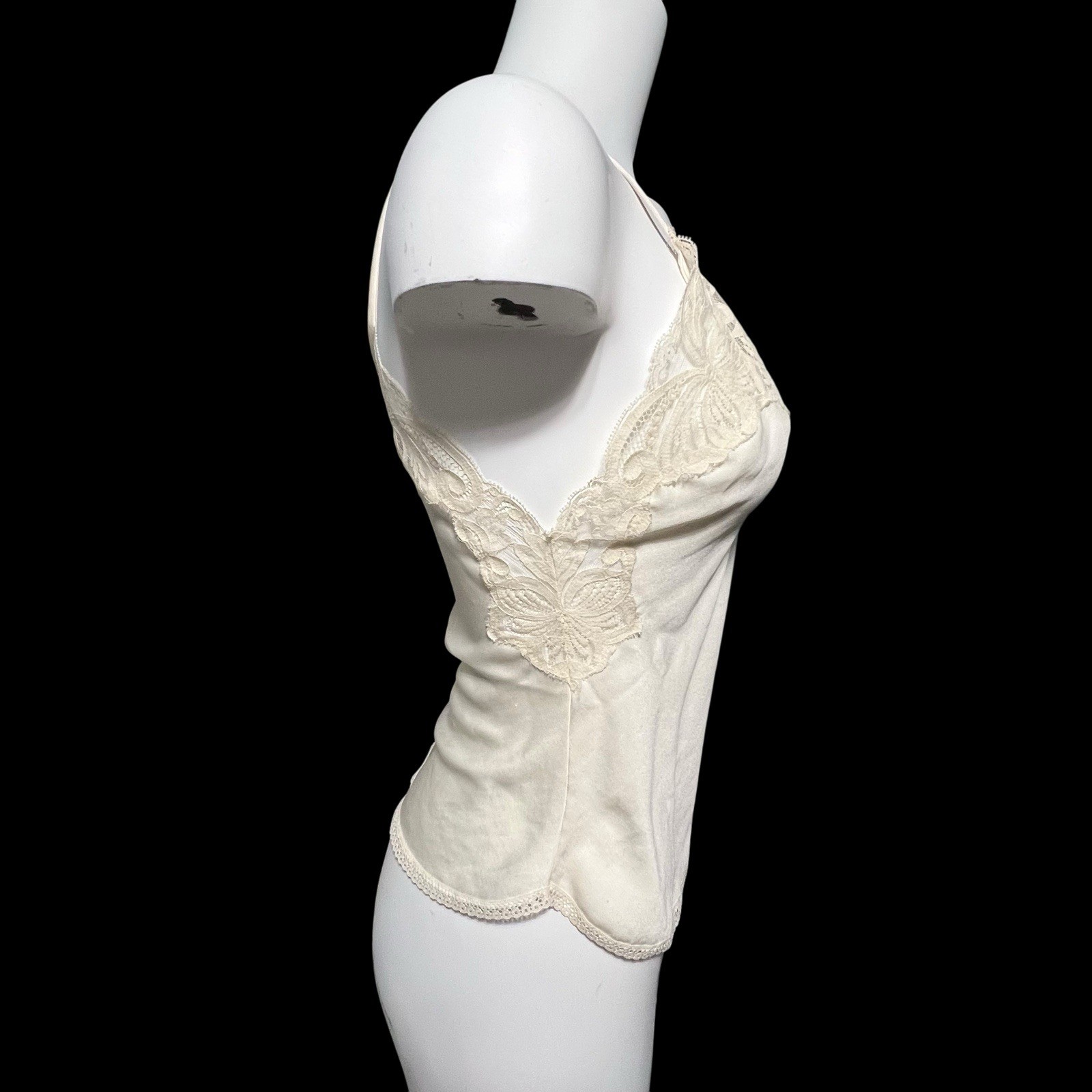 Vtg 90s Victoria Secret Cami Top S Ivory Off White Lace USA Union Made
