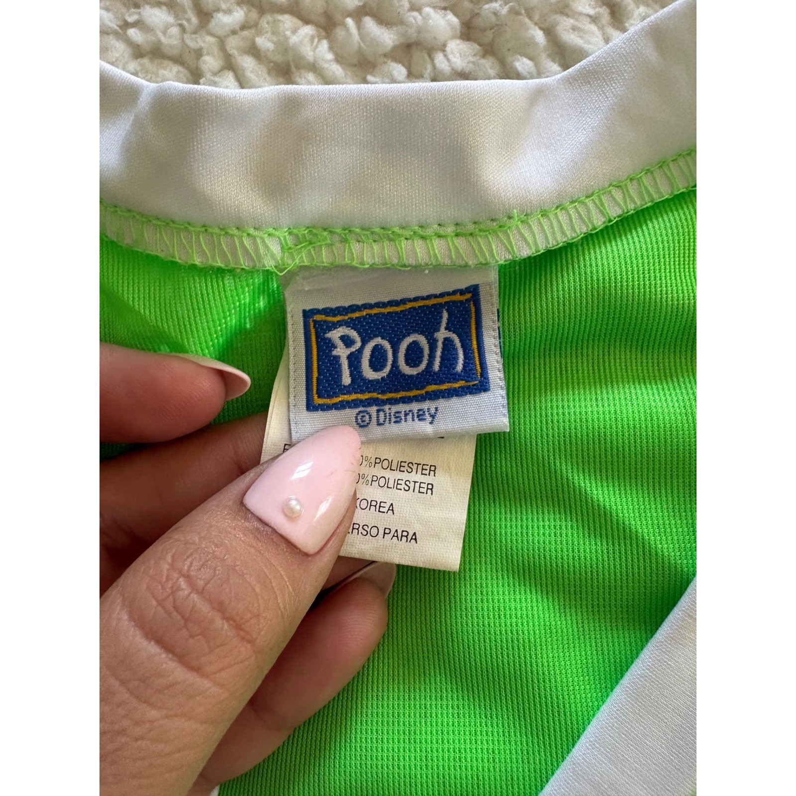 Vintage Disney Winnie the Pooh Mesh Jersey Crop Top Neon Green Size L 90s Y2K