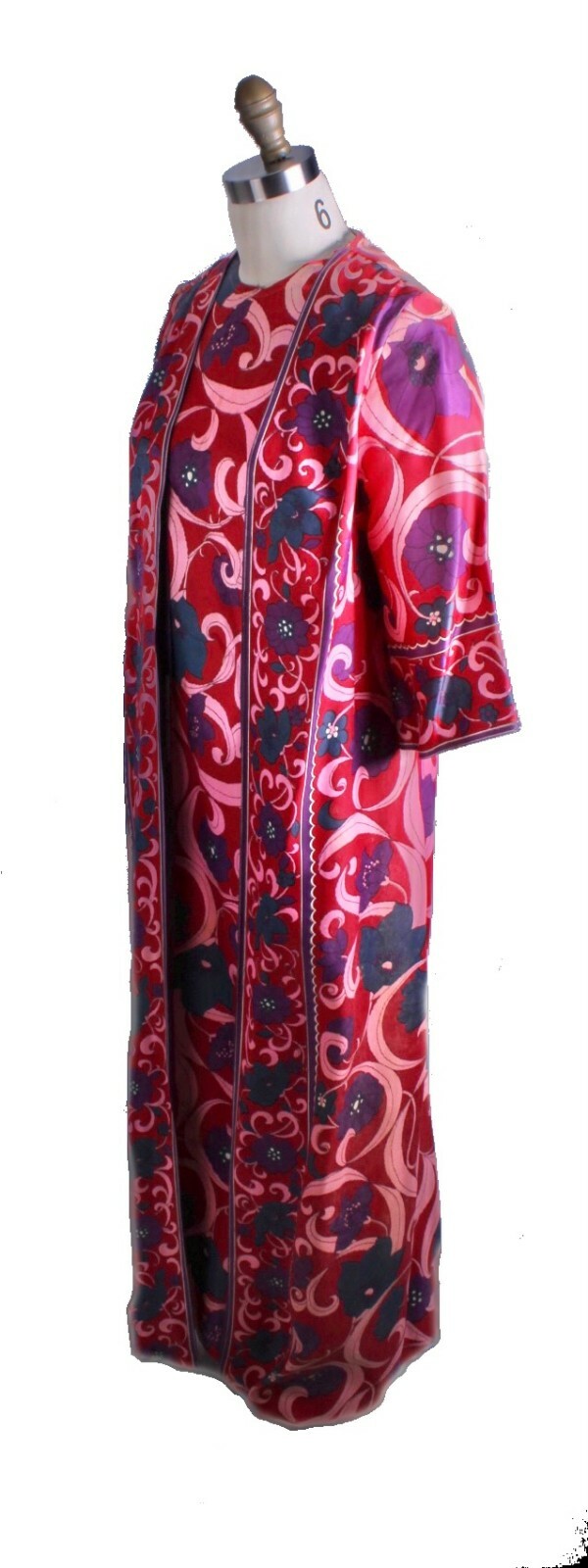 VTG 1970s Diana Dean Hostess Gown Julius Lonschein Fleurs de Musee Fabric M/L