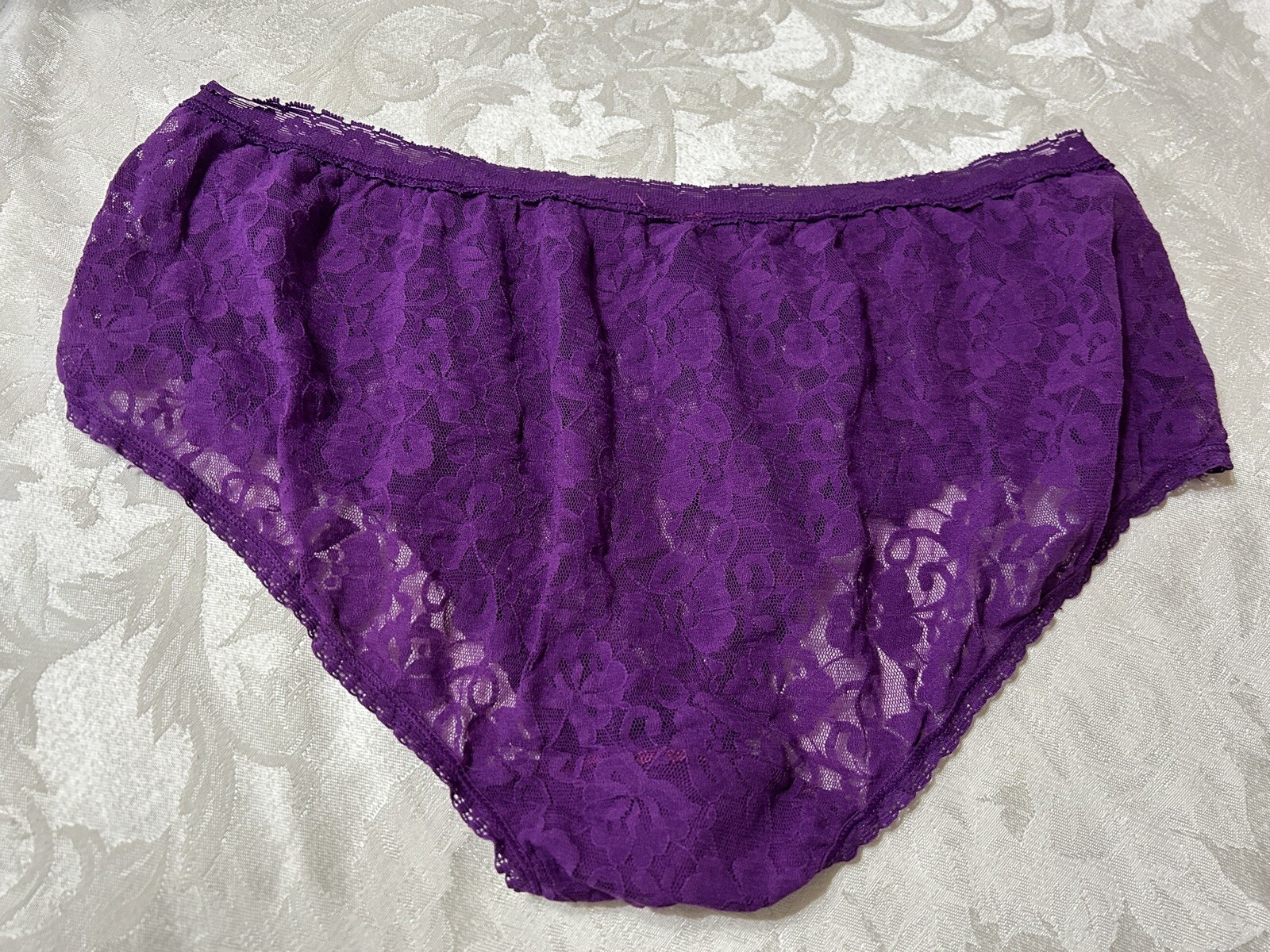 Vtg Unbranded 13J001X Beautiful Sheer Floral Stretch Lace 2X Plum Panties #60