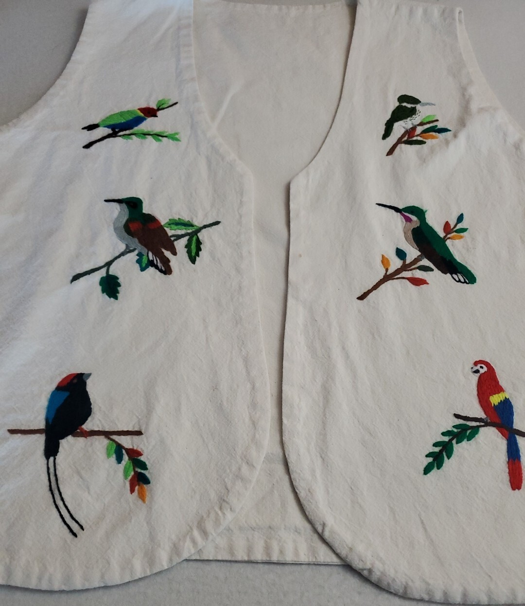 Vtg Handmade Vest Bird Embroidered Applique Womens Sz XL Cottagecore Art