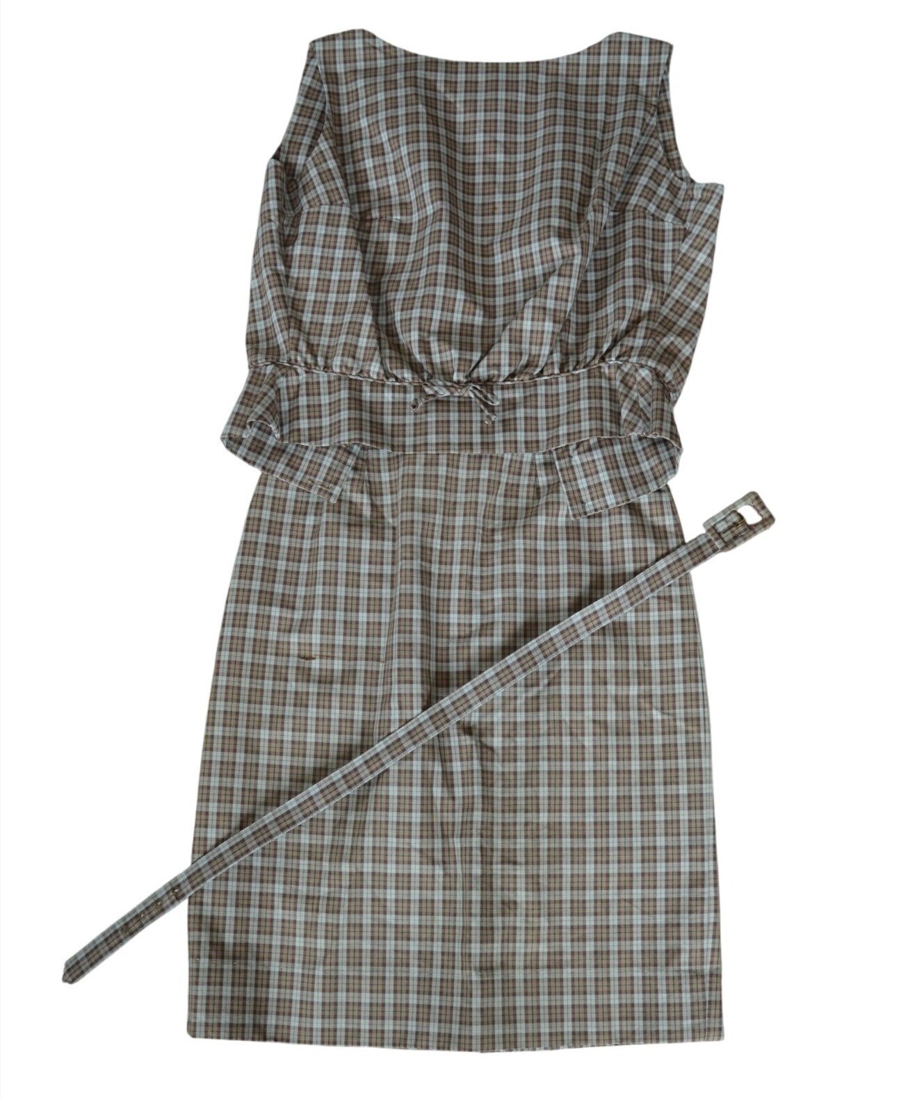 Vintage 60s Patty Woodard Brown Plaid Belted Skirt Set Juniors Size Small Coquet