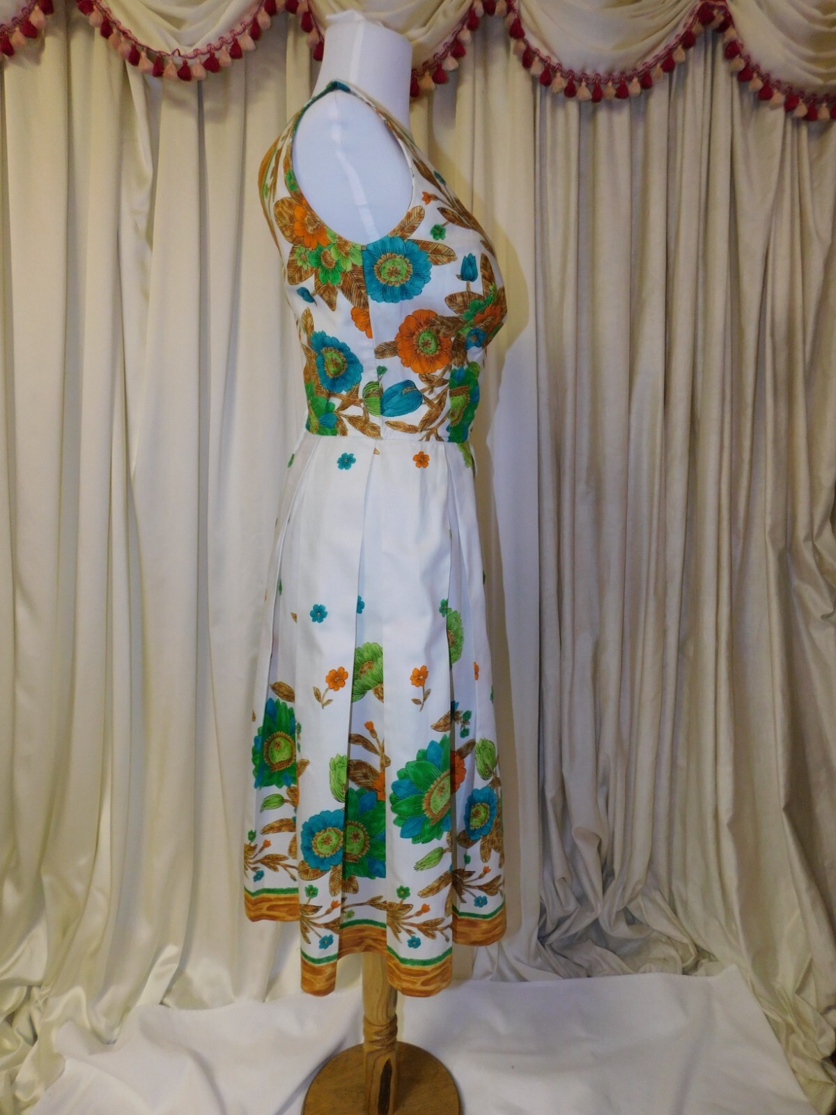 Vintage KAMEHAMEHA Hawaiian Print Dress 1950’s 26″ Waist SMALL *