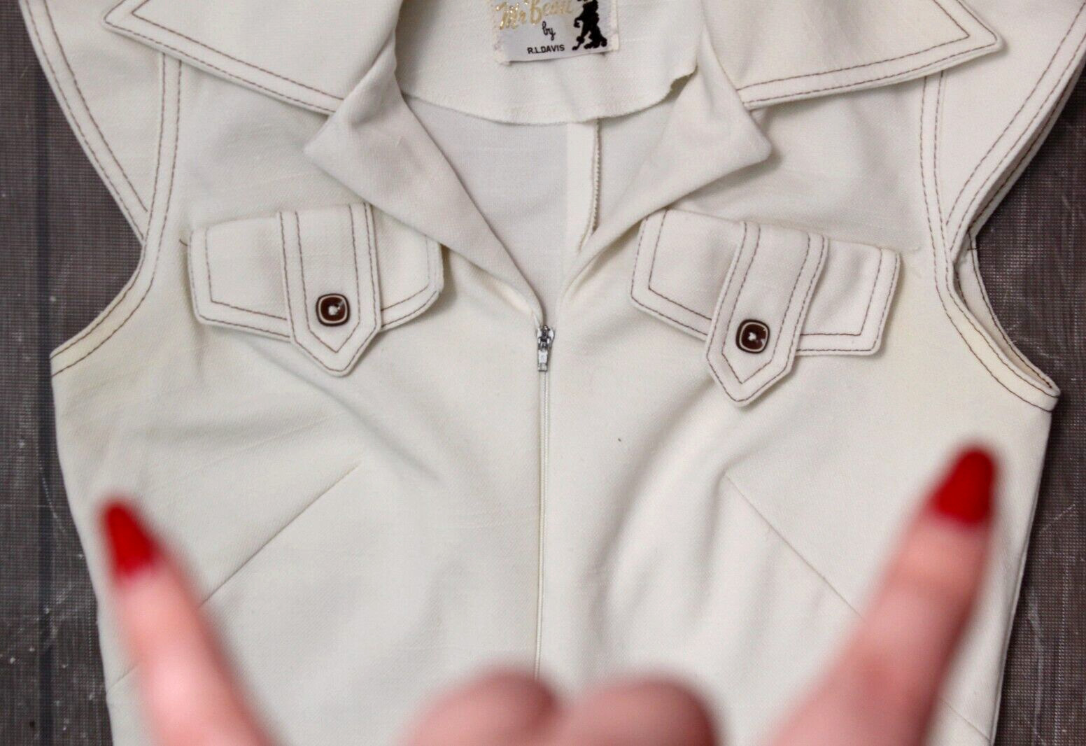 Vtg Women’s 70s White Sleeveless Zip Up Jumpsuit 1970s S/M Mr. Beau By RL Davis
