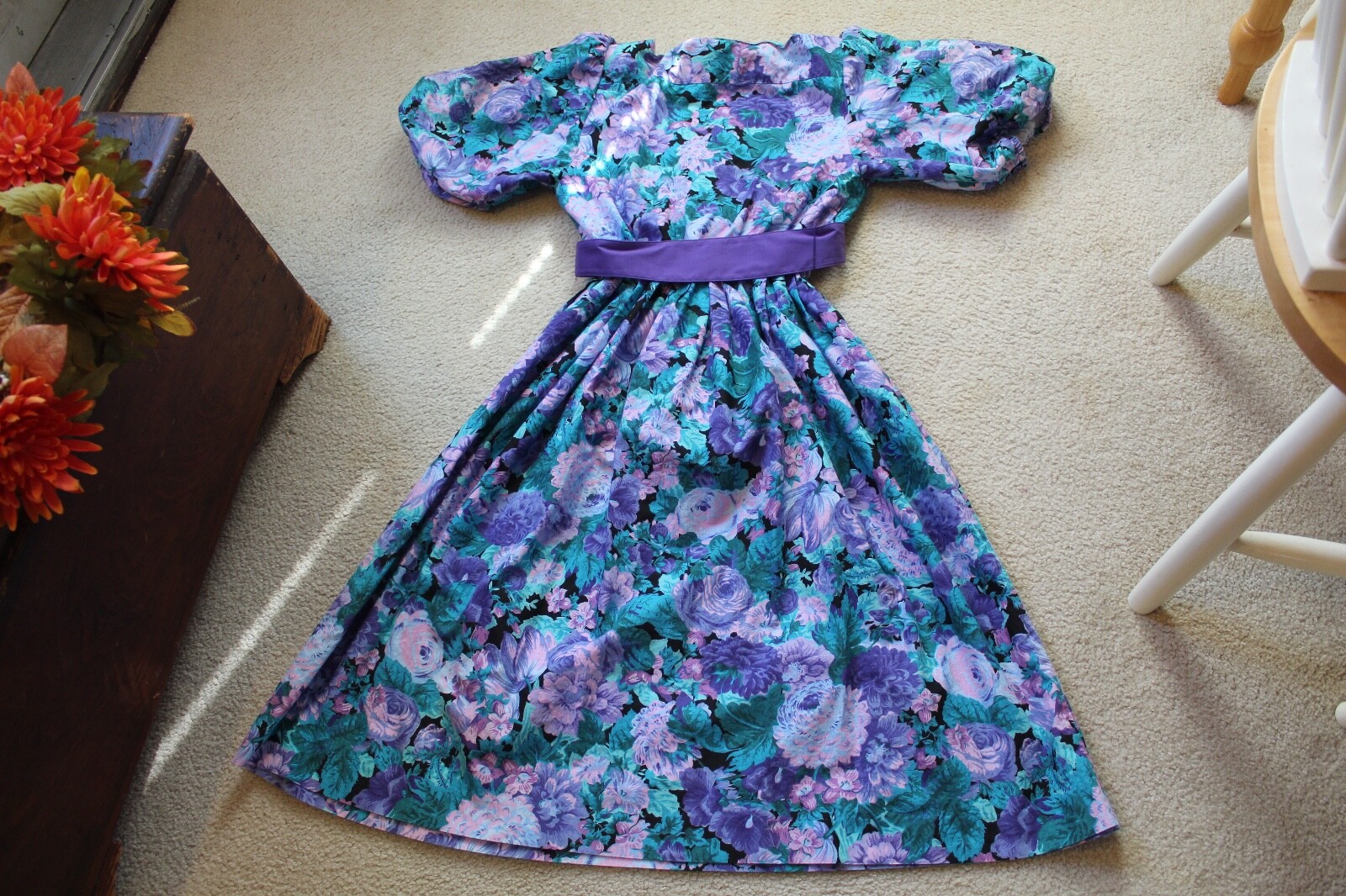 VTG WILLI OF CALIFORNIA COTTAGECORE FLORAL TEA LENGTH PUFF SLEEVES DRESS SZ 4