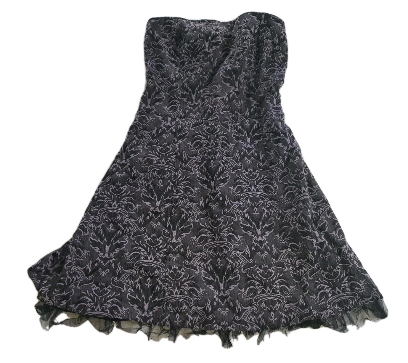 TRIPP NYC Mini Dress LARGE Corset Bustier-ish Paisley Grey Lavender Black GOTH