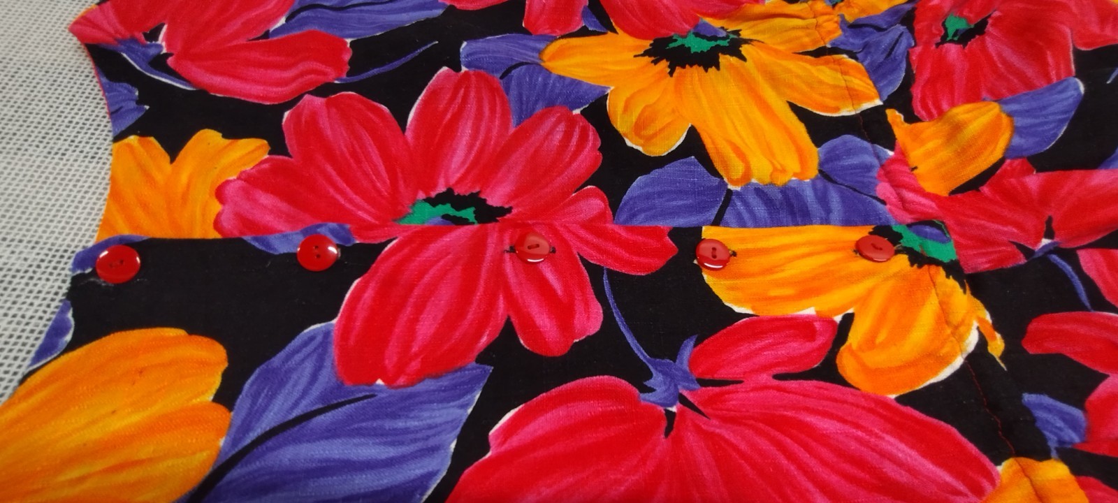 Vintage 1980s Big Floral Dress Sleeveless Sundress Red Orange Daisy Blue Medium