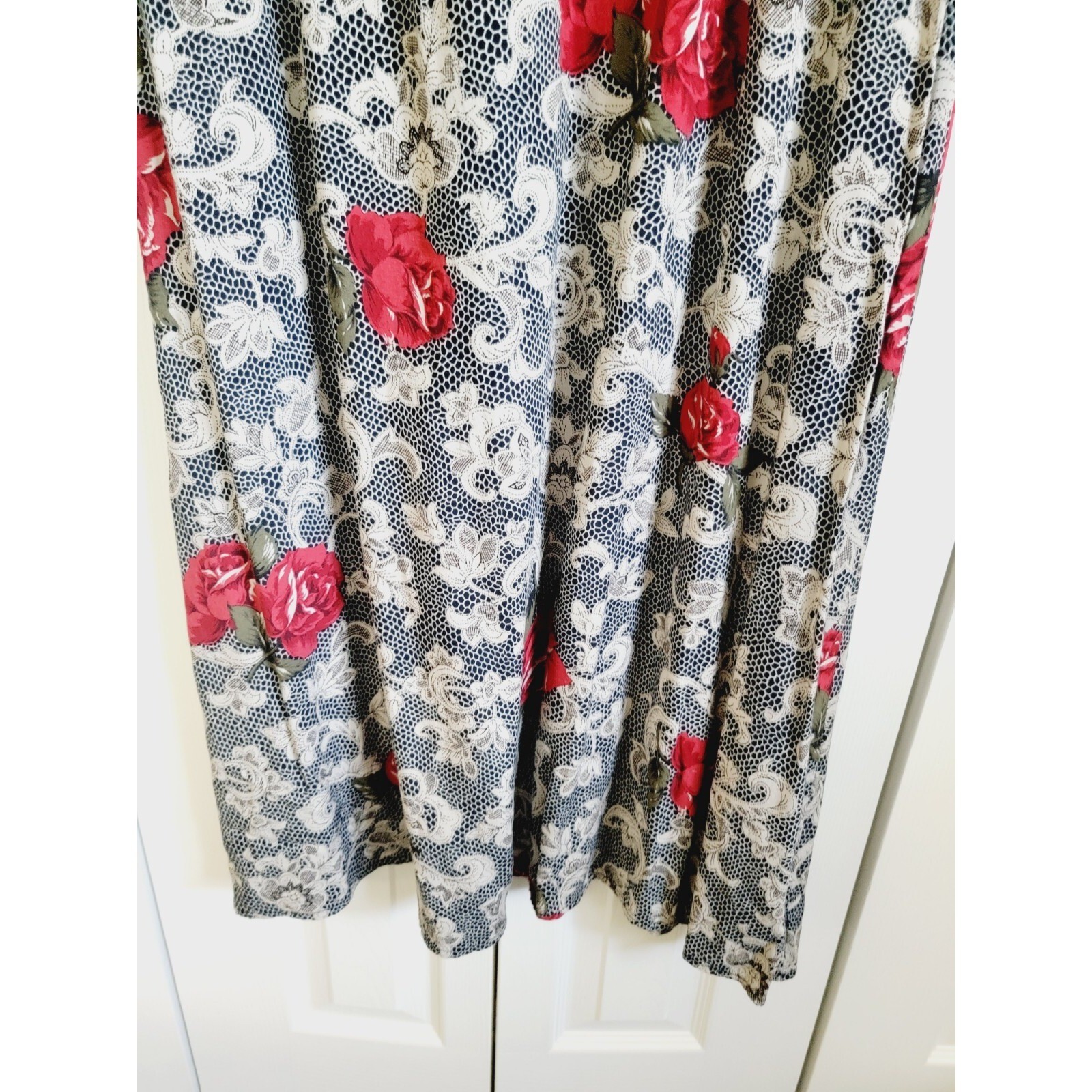 Expressions 14 Vintage Maxi Dress Red Rose Lace Print Sleeveless Rayon Y2K