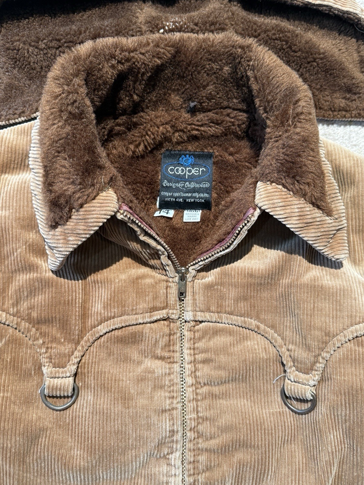 Vintage Cooper Corduroy fur sherpa Lined Jacket Talon Zipper Brown Coat Women 14