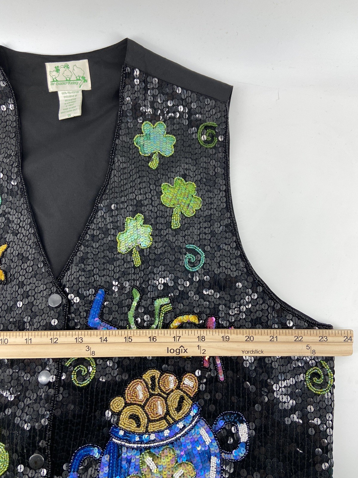 Vintage Quacker Factory Vest Women 1X St Patricks Day Sequin Lucky Holiday