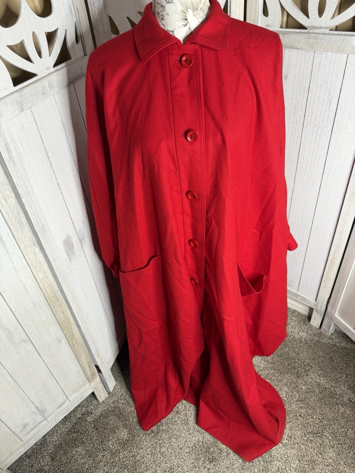 Jimmy Hourihan Pure Wool Donegal Walking Cape Ireland Bright Red One Size VTG