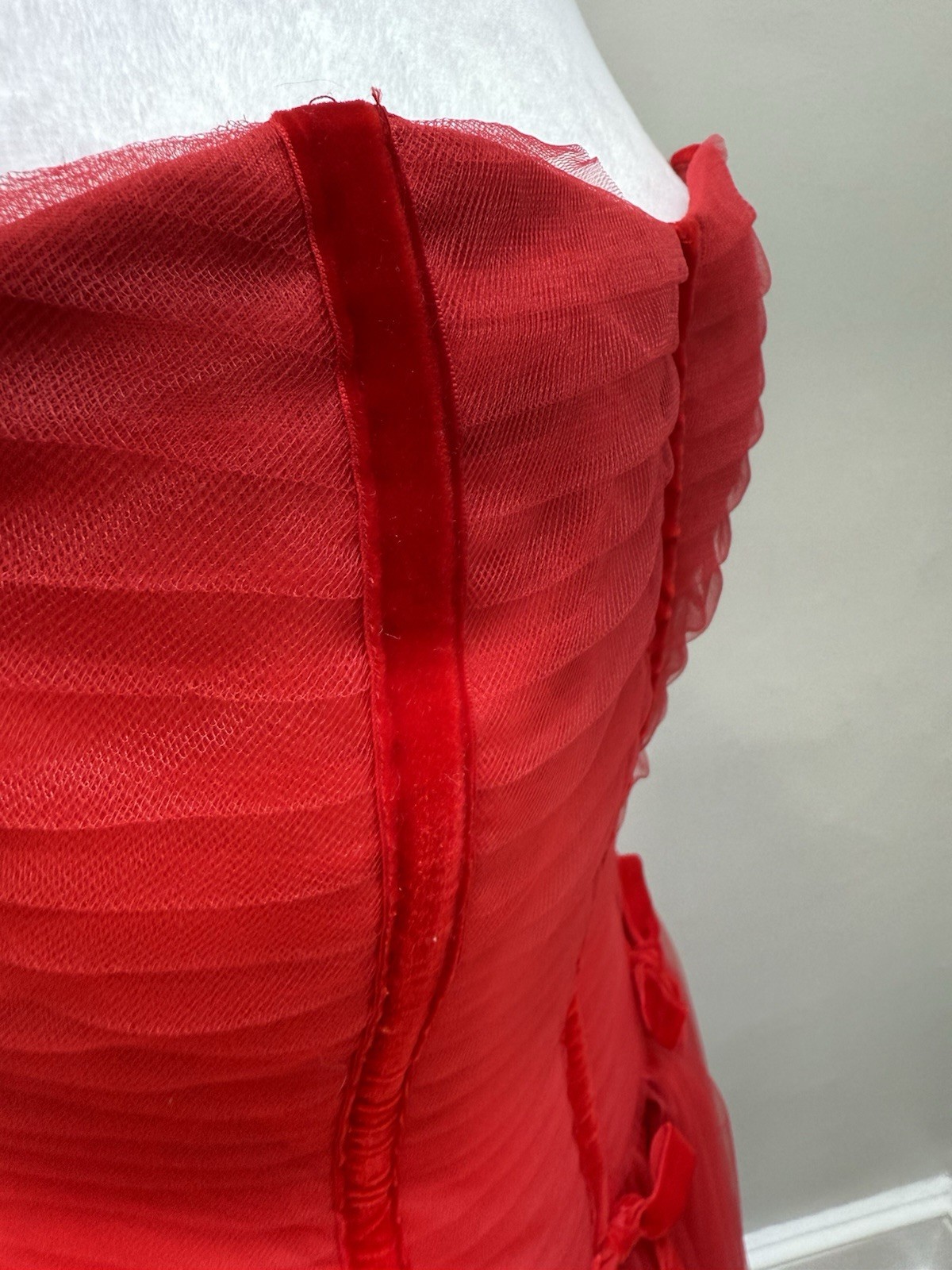 Vtg Red Tulle Poofy Dress Hi Low 50s Style Y2K Party Prom XS/S Christie Helene*